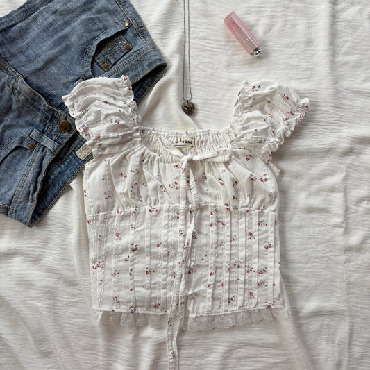 WHITE FLORAL TOP (Bust : 28-34, Upper Waist : 24-28)
