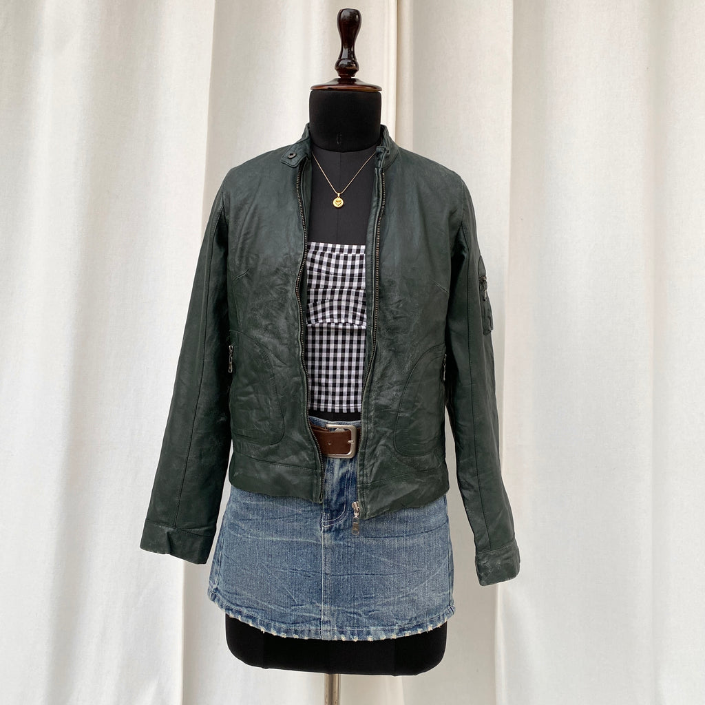 GREEN LEATHER JACKET  (XS/S/M)