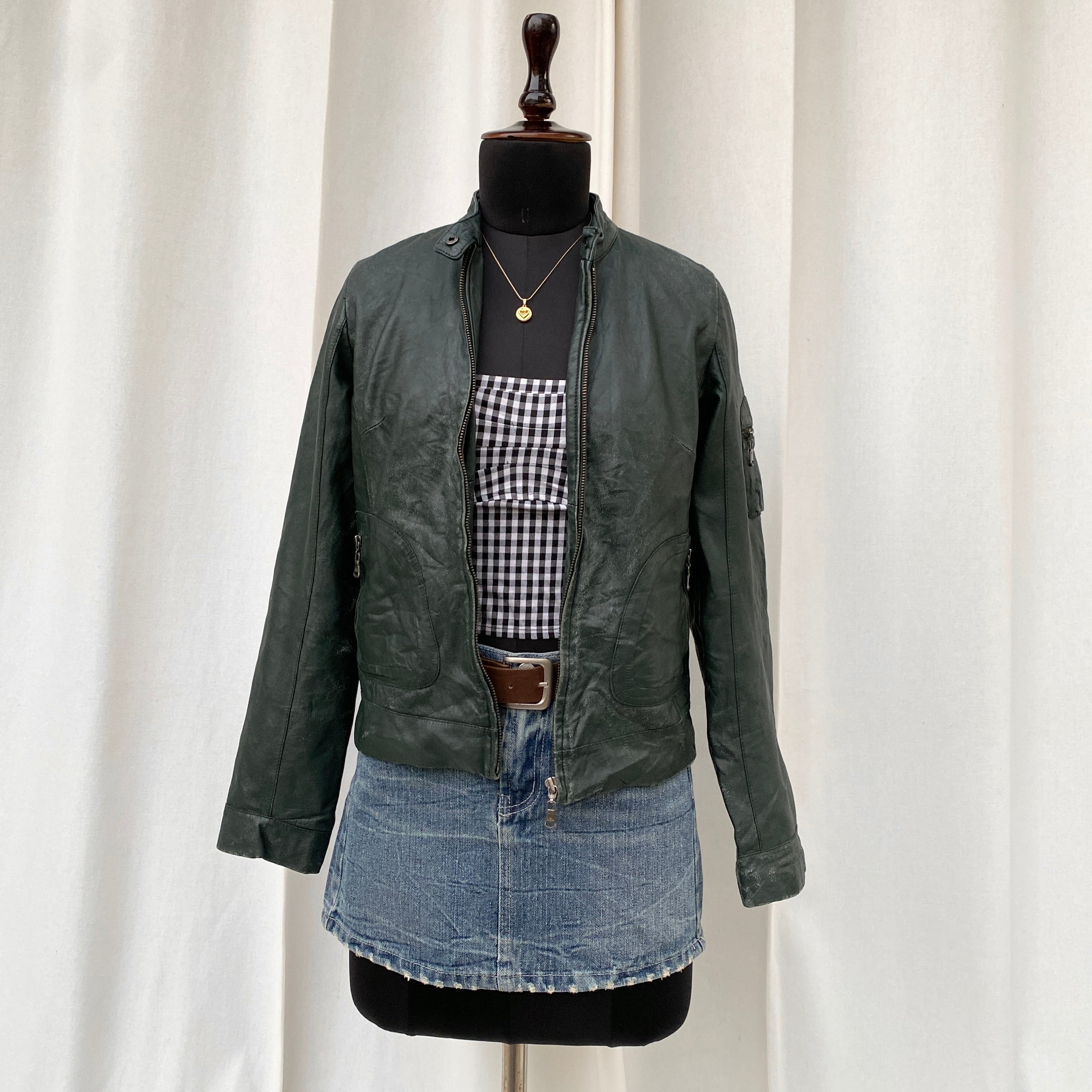 GREEN LEATHER JACKET  (XS/S/M)