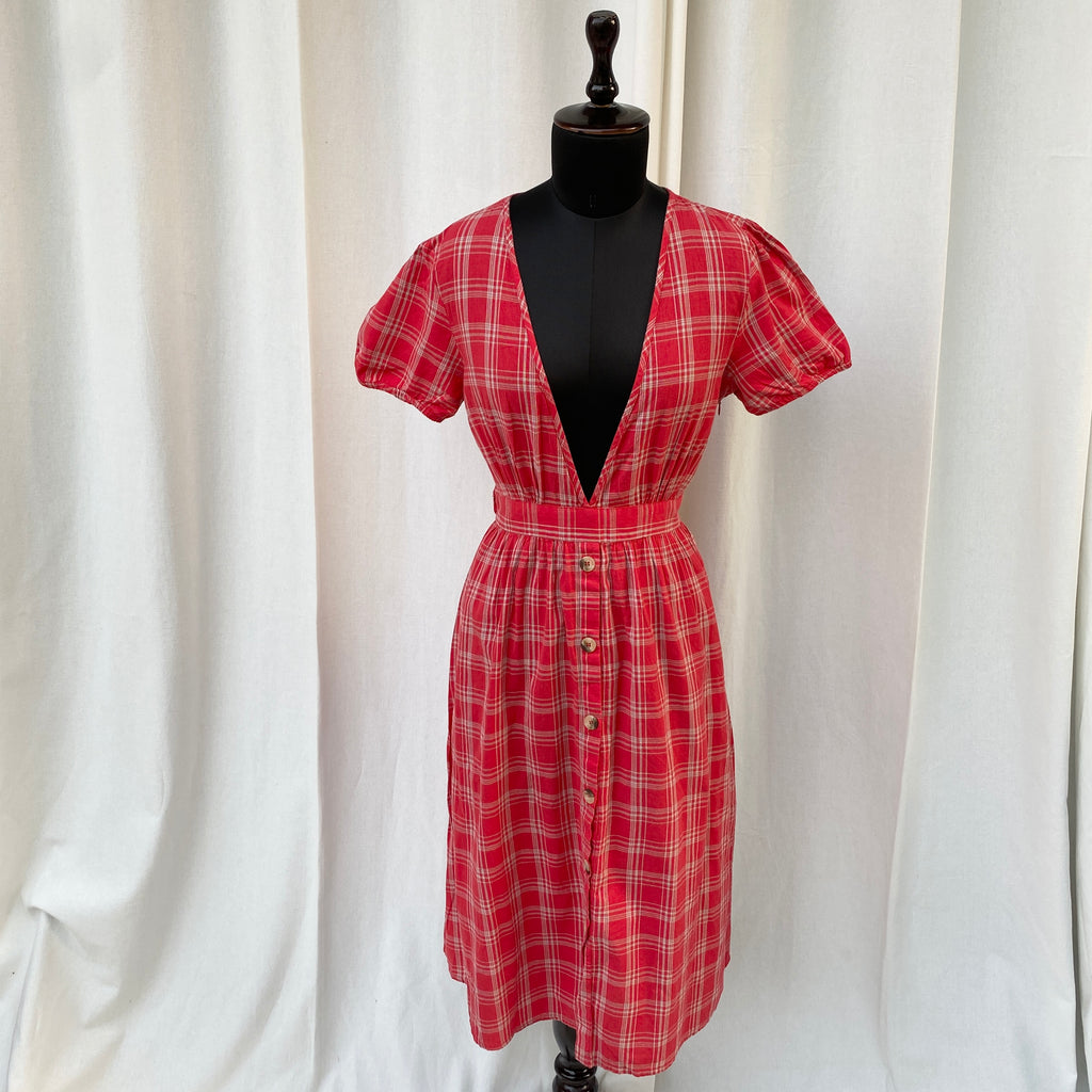 RED PLAID DRESS (Bust : 34-36, Upper Waist : 28-32)