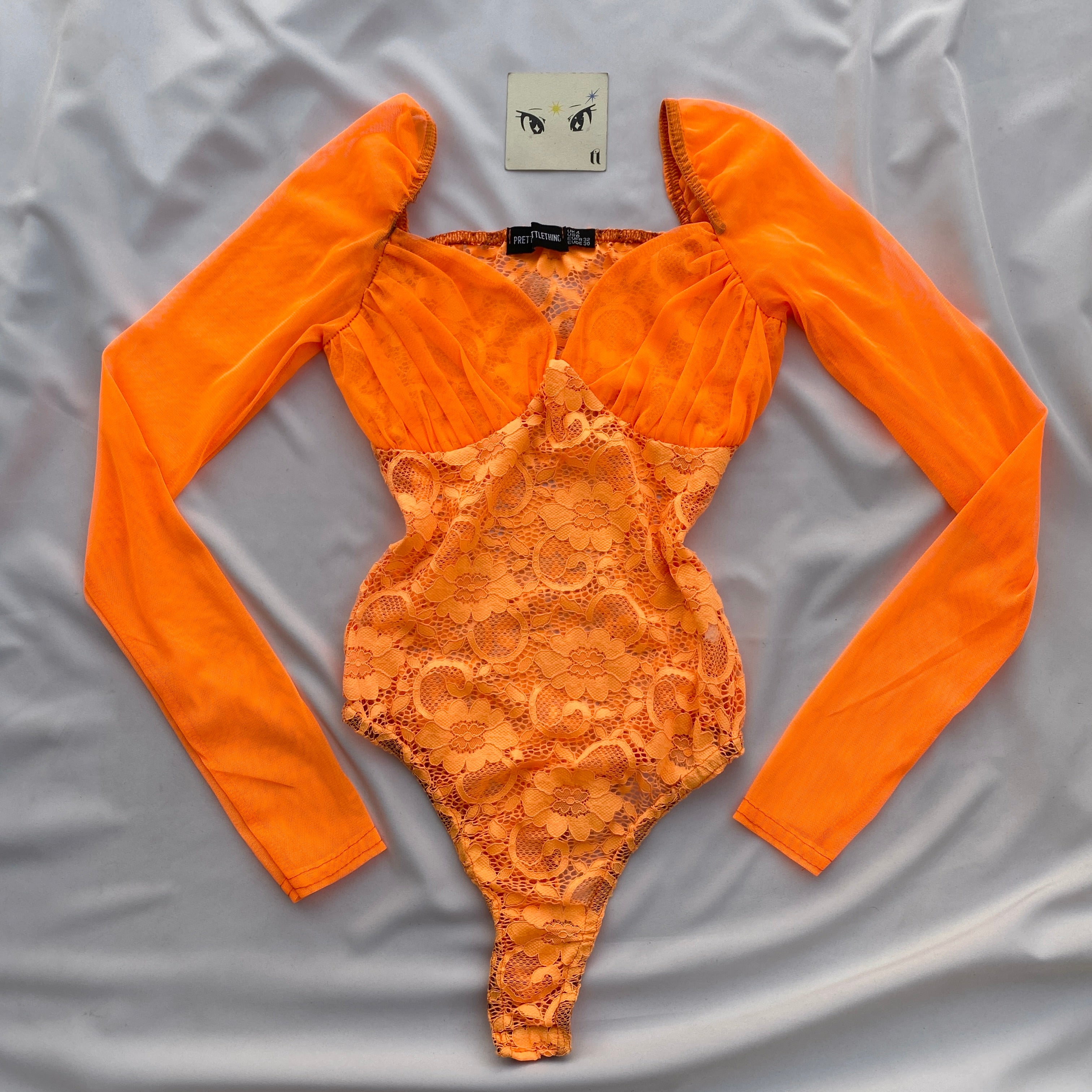 NEON ORANGE BODYSUIT FROM PRETTY LITTLE THING (Bust : 28-32, Upper Waist : 23-26)