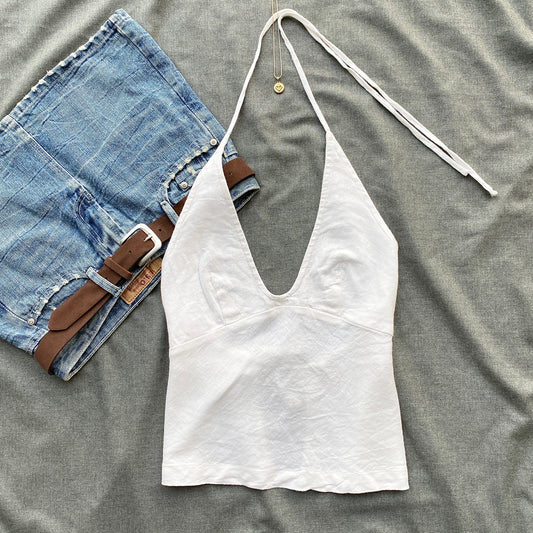 WHITE LINEN HALTER TOP FROM FREE PEOPLE (Two sizes)