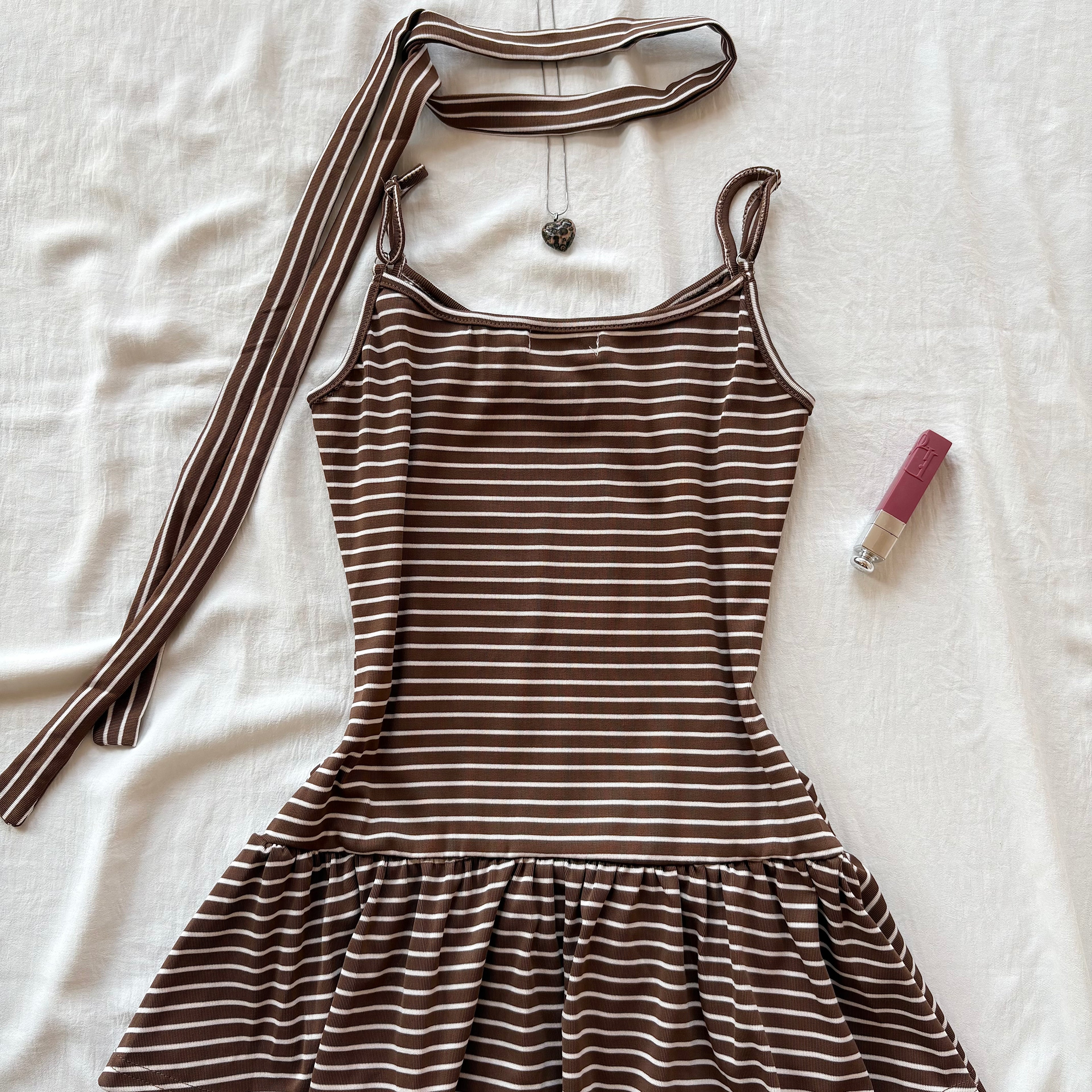 STRIPED DRESS WITH SCARF (Bust : 30-34, Upper Waist : 24-28)