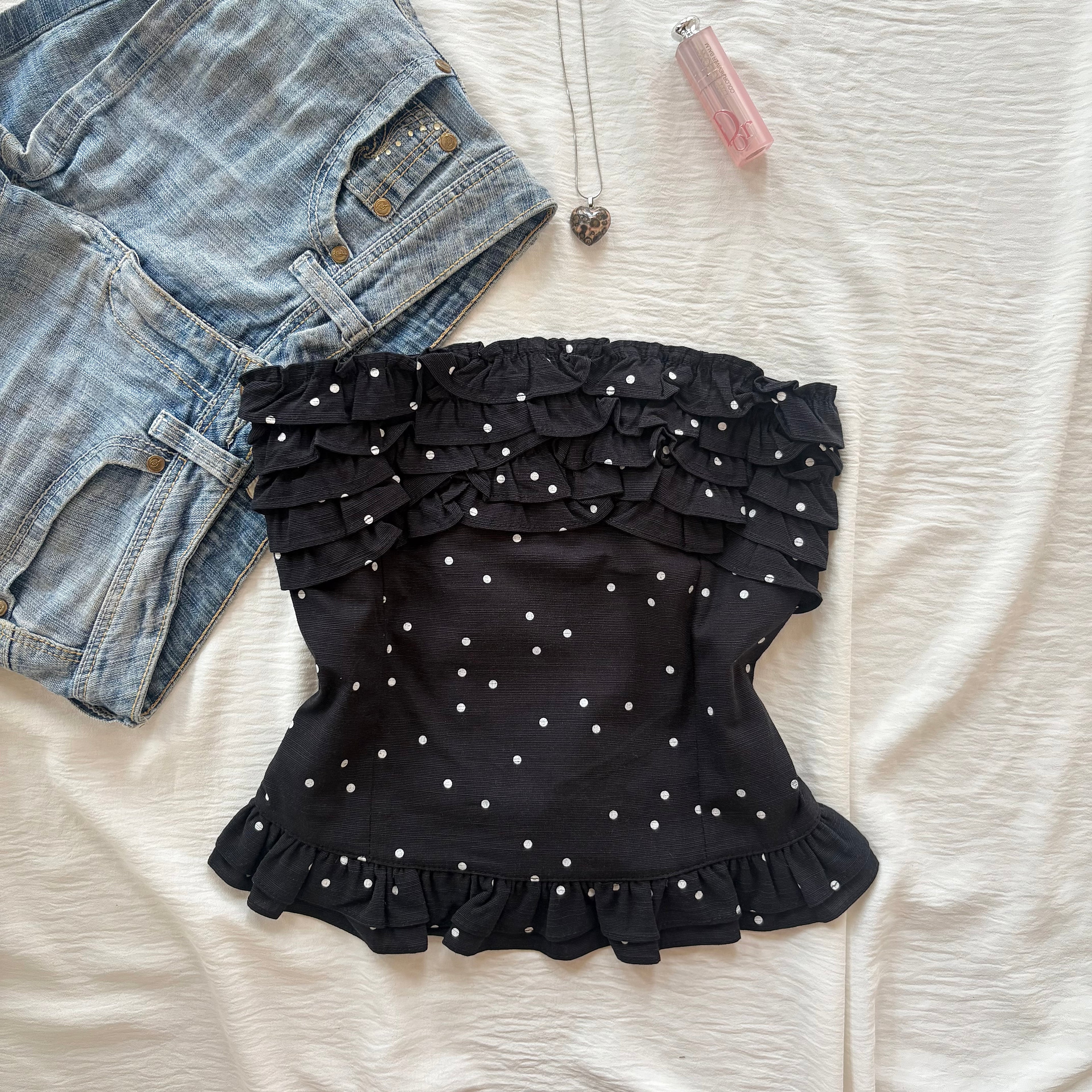 BLACK POLKA DOT TOP (Bust : 28-32, Upper Waist : 23-26)