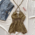 BUTTON TOP IN OLIVE GREEN (Bust : 28-34, Upper Waist : 22-28)