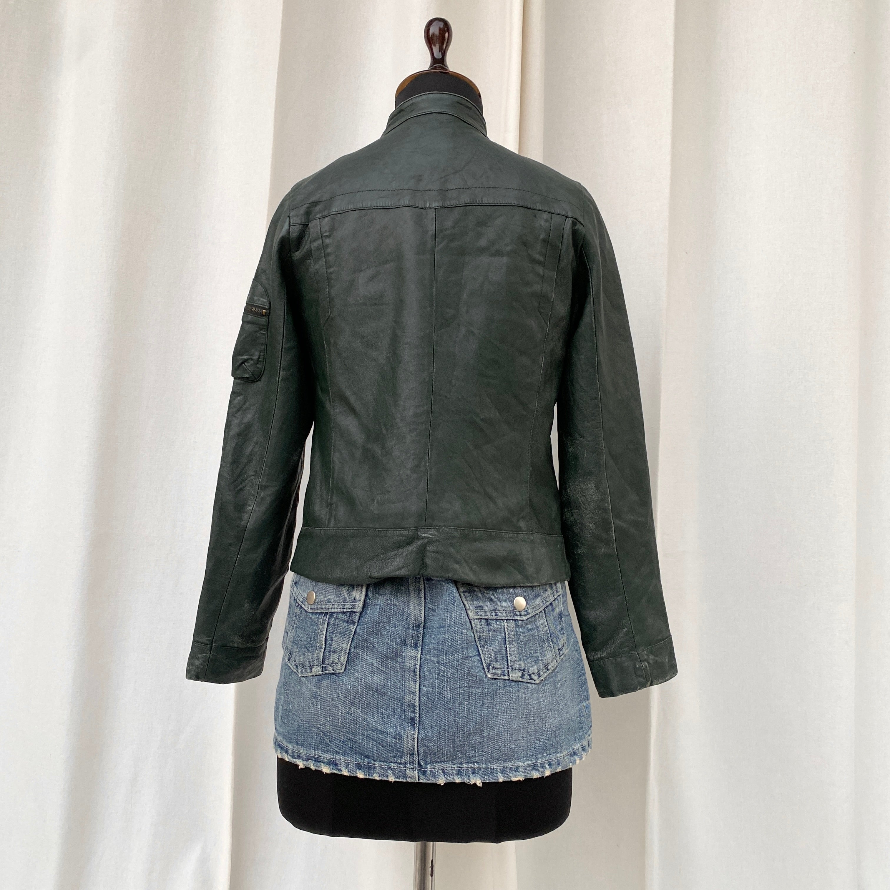 GREEN LEATHER JACKET  (XS/S/M)
