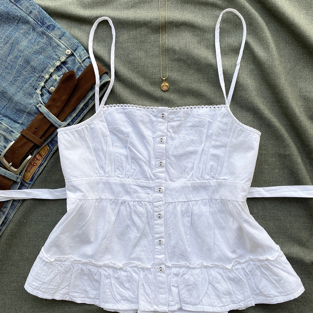 WHITE BUTTON DOWN TOP (Bust : 34-36, Upper Waist : 28-30)