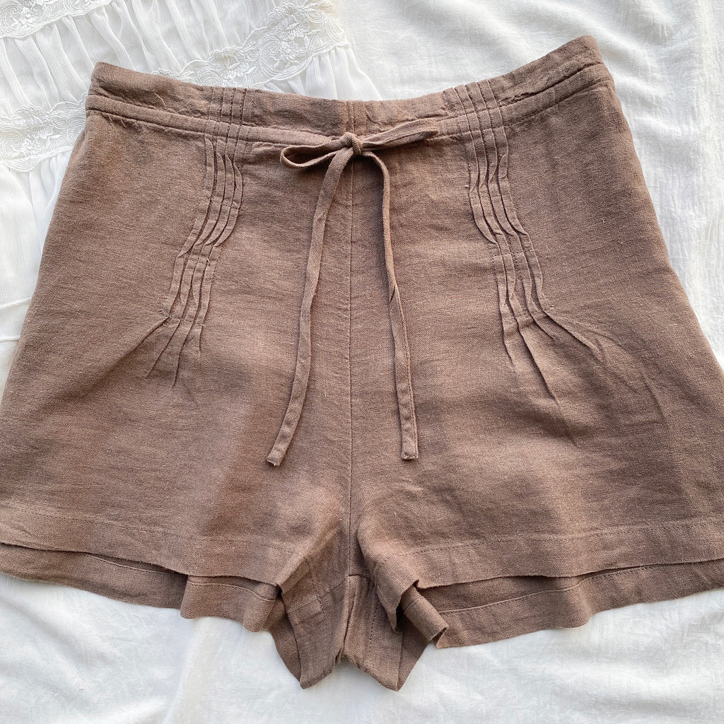 BROWN LINEN SHORTS (Waist : 30-32)