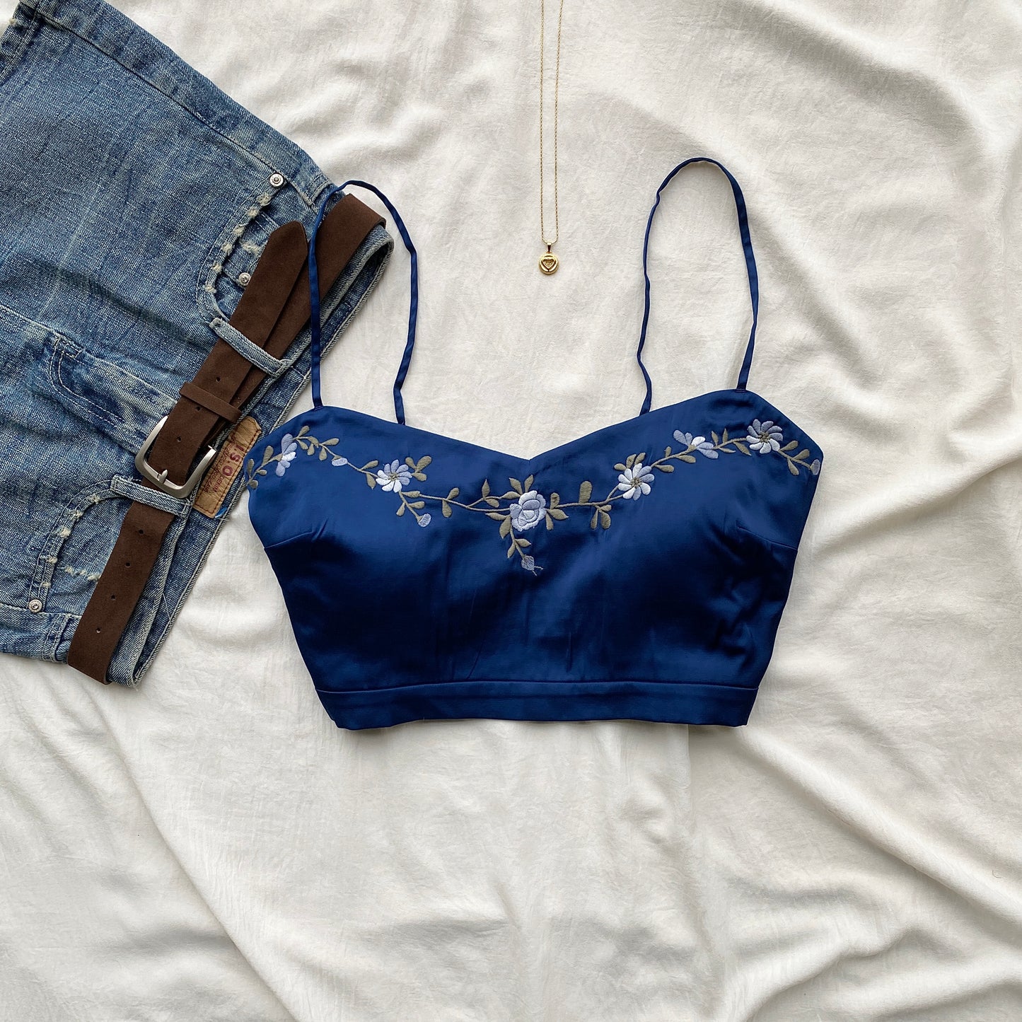 NAVY BLUE EMBROIDERED BUSTIER (Bust : 38-40, Upper Waist : 34-36)