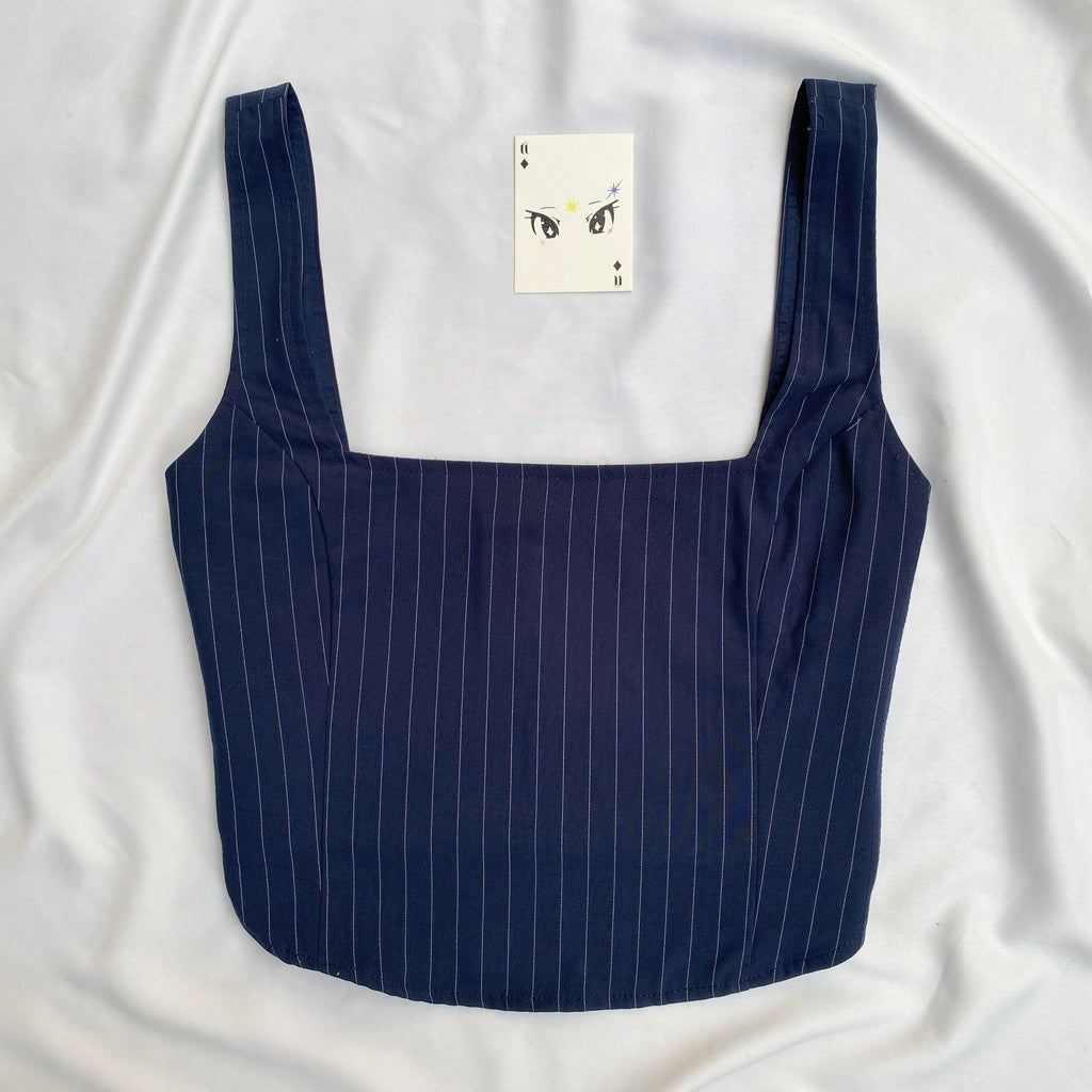 NAVY BLUE PINSTRIPE CORSET  (Bust : 34-36, Upper Waist : 30-32)