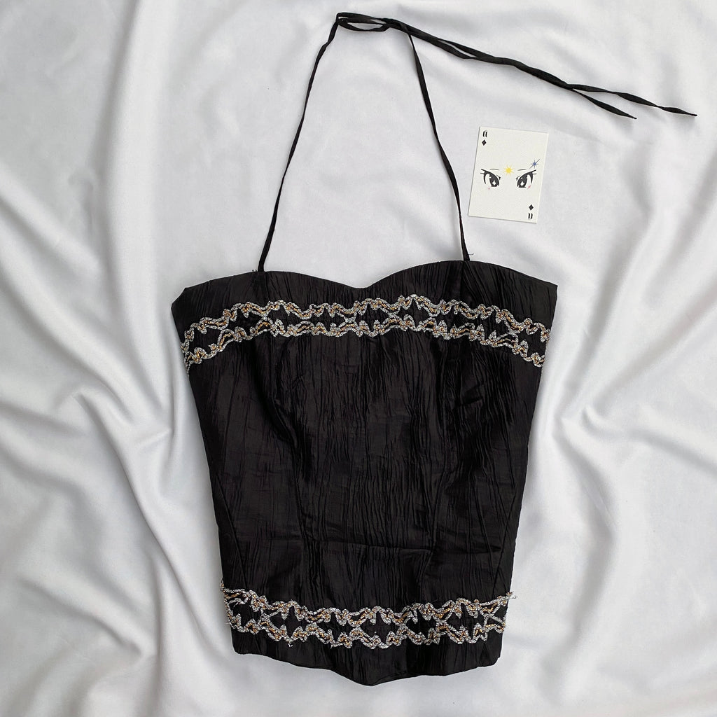 BLACK HALTER EMBELLISHED CORSET (Bust : 28-32, Upper Waist : 24-28)
