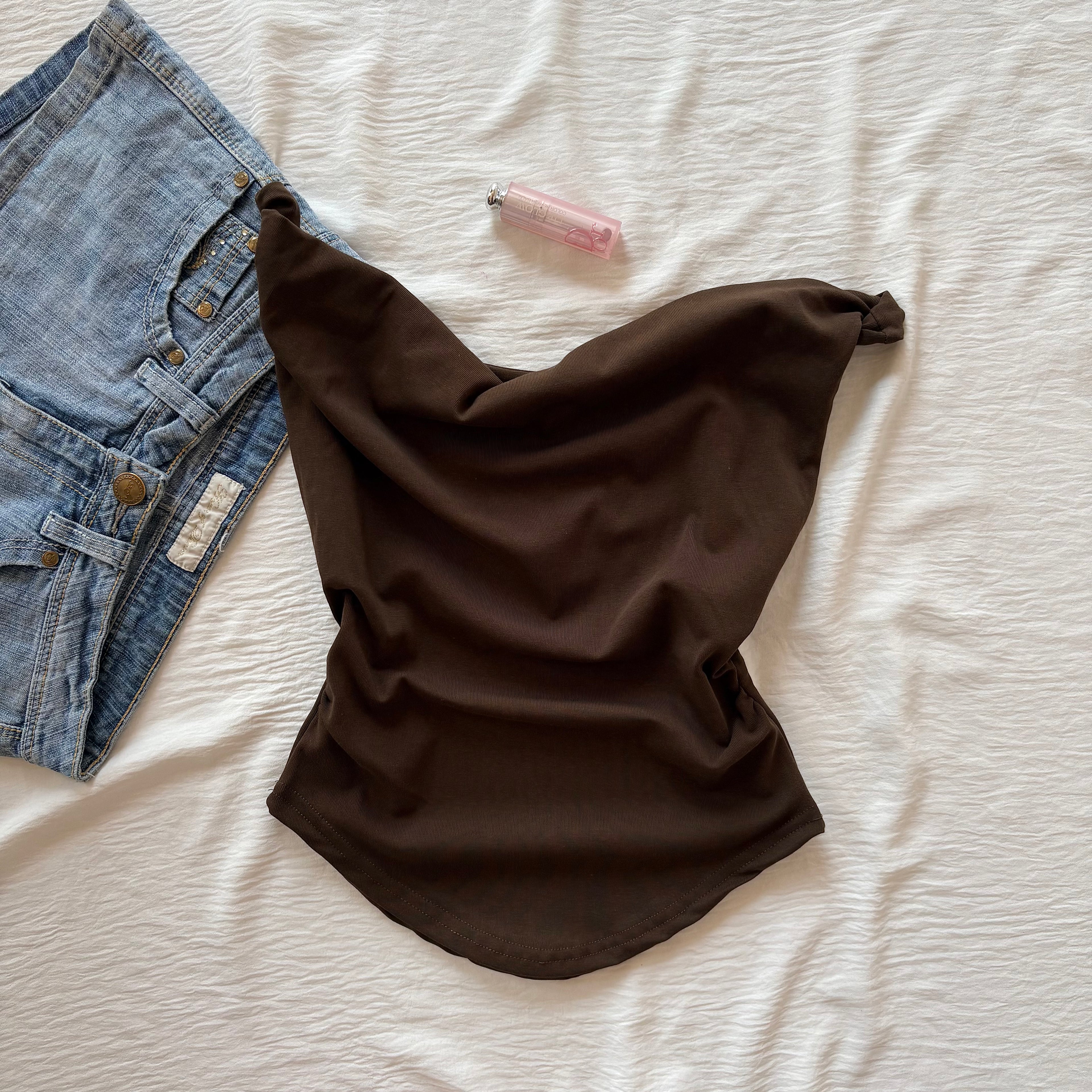 ASYMMETRIC TOP IN CHOCOLATE BROWN (Bust : 30-34, Upper Waist : 26-32)