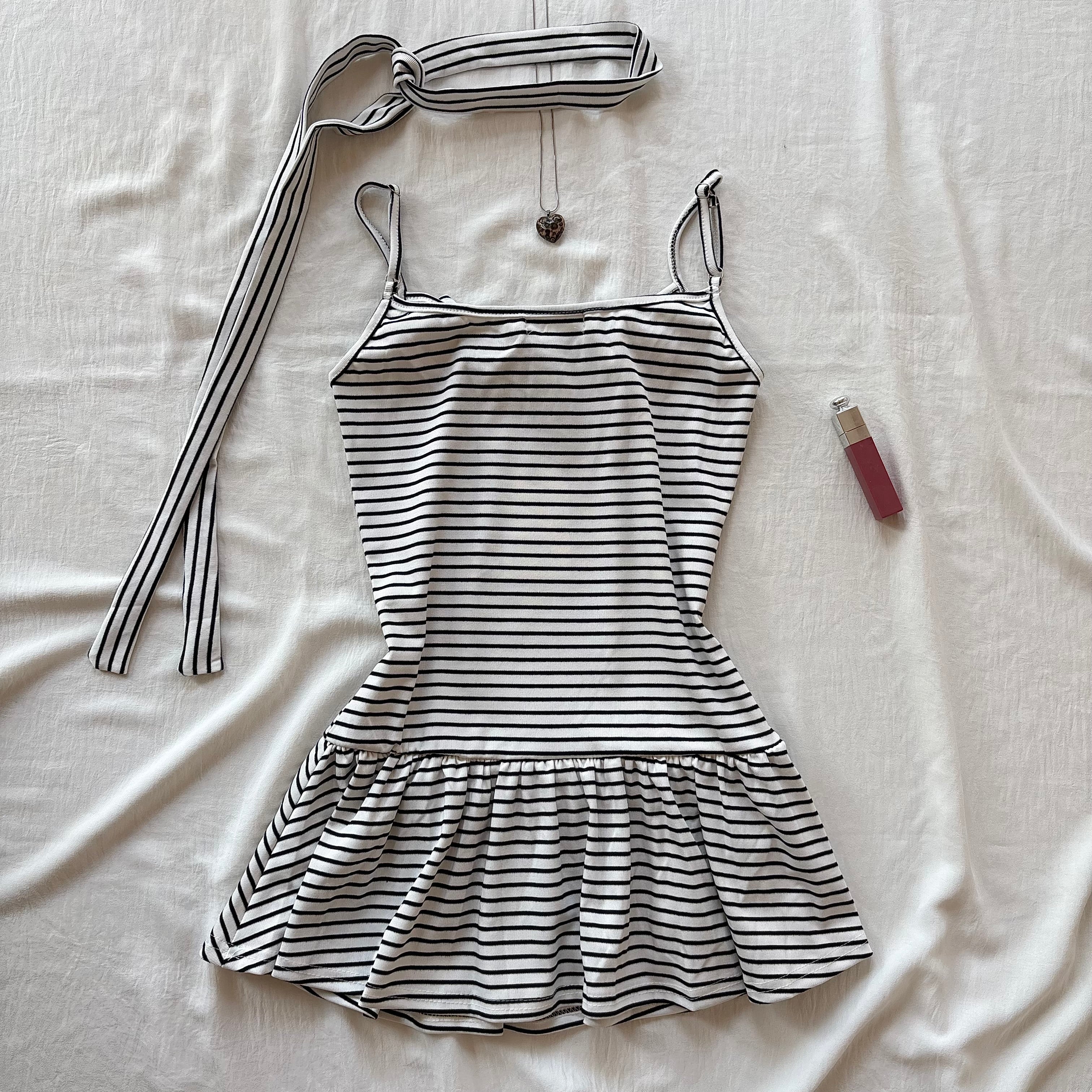 STRIPED DRESS WITH SCARF (Bust : 30-34, Upper Waist : 24-28)