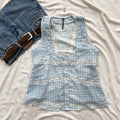 BLUE GHINGHAM TOP FROM ANTHROPOLOGY (Bust : 34-38, Upper Waist : 30-36)