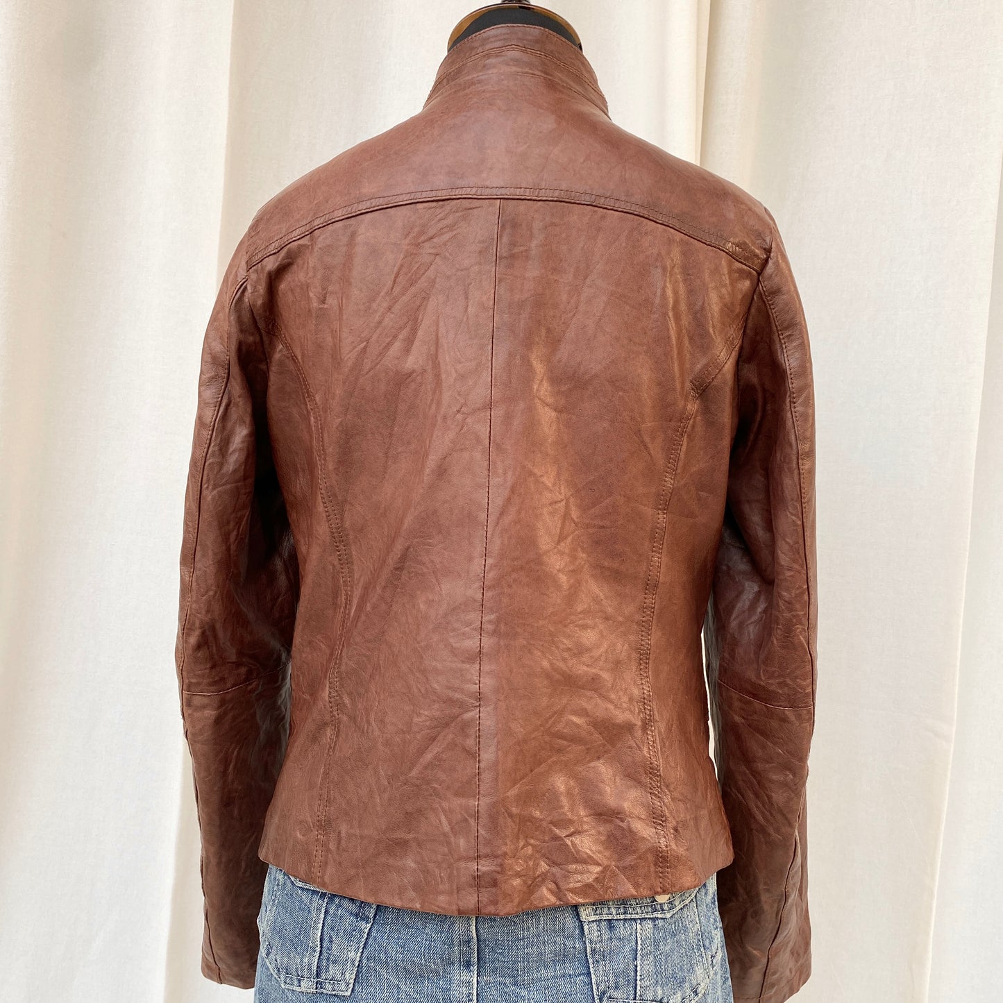 BROWN LEATHER JACKET (Fits XS/S/M)