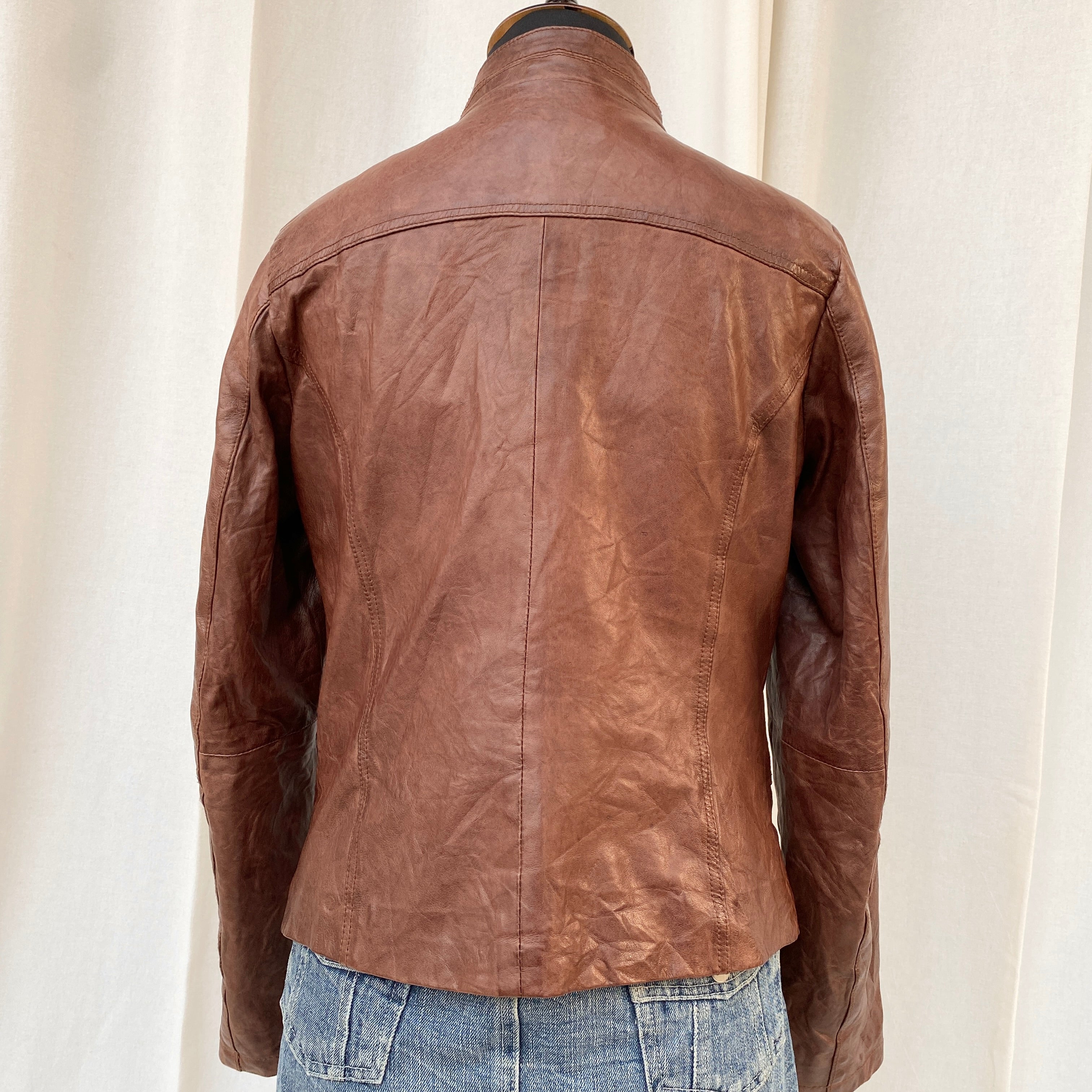 BROWN LEATHER JACKET (Fits XS/S/M)