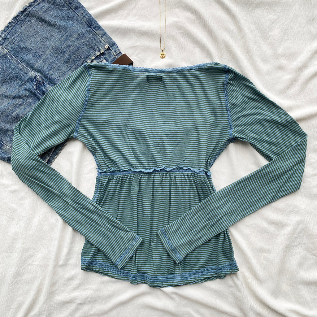 BLUE HENLEY TOP FROM URBAN OUTFITTERS (Bust : 32-34, Upper Waist : 26-34)