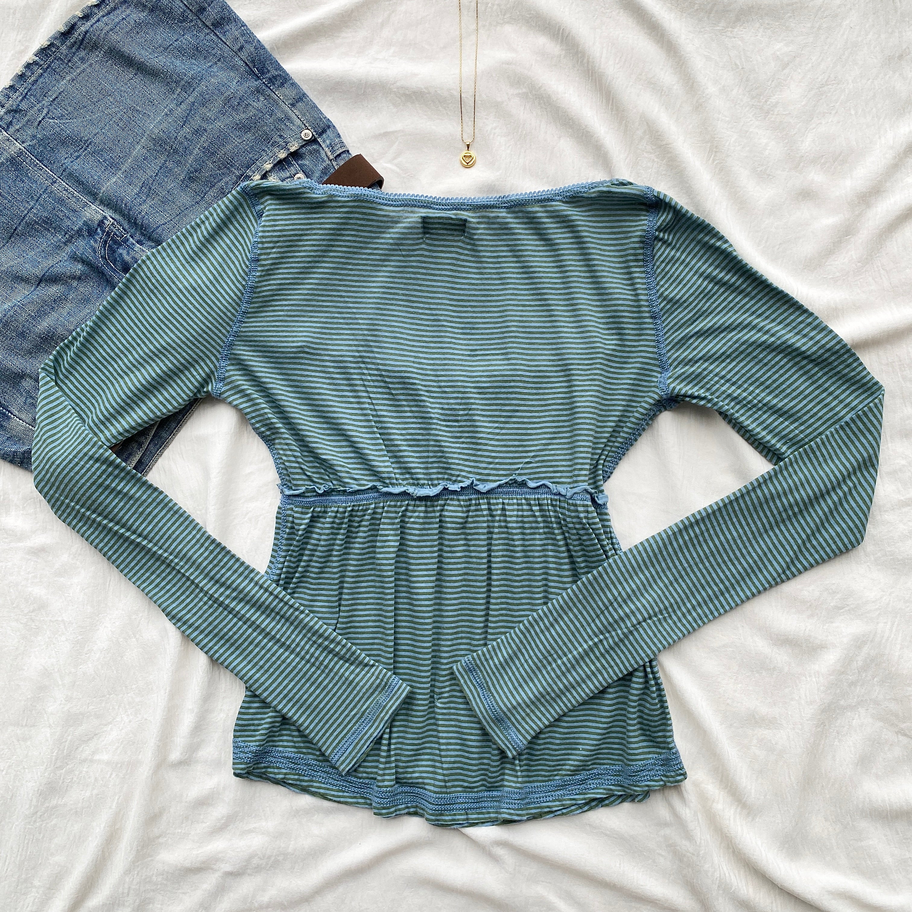 BLUE HENLEY TOP FROM URBAN OUTFITTERS (Bust : 32-34, Upper Waist : 26-34)