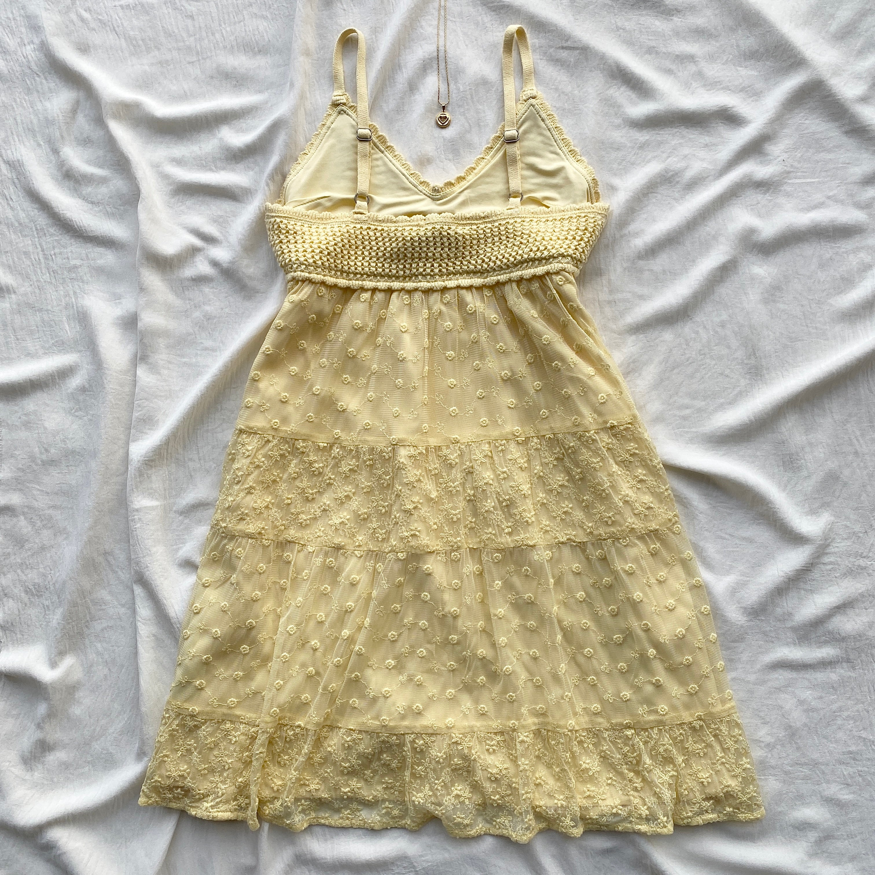 YELLOW CROCHET DRESS FROM HOLLISTER (Bust : 30-34, Upper Waist : 24-28)