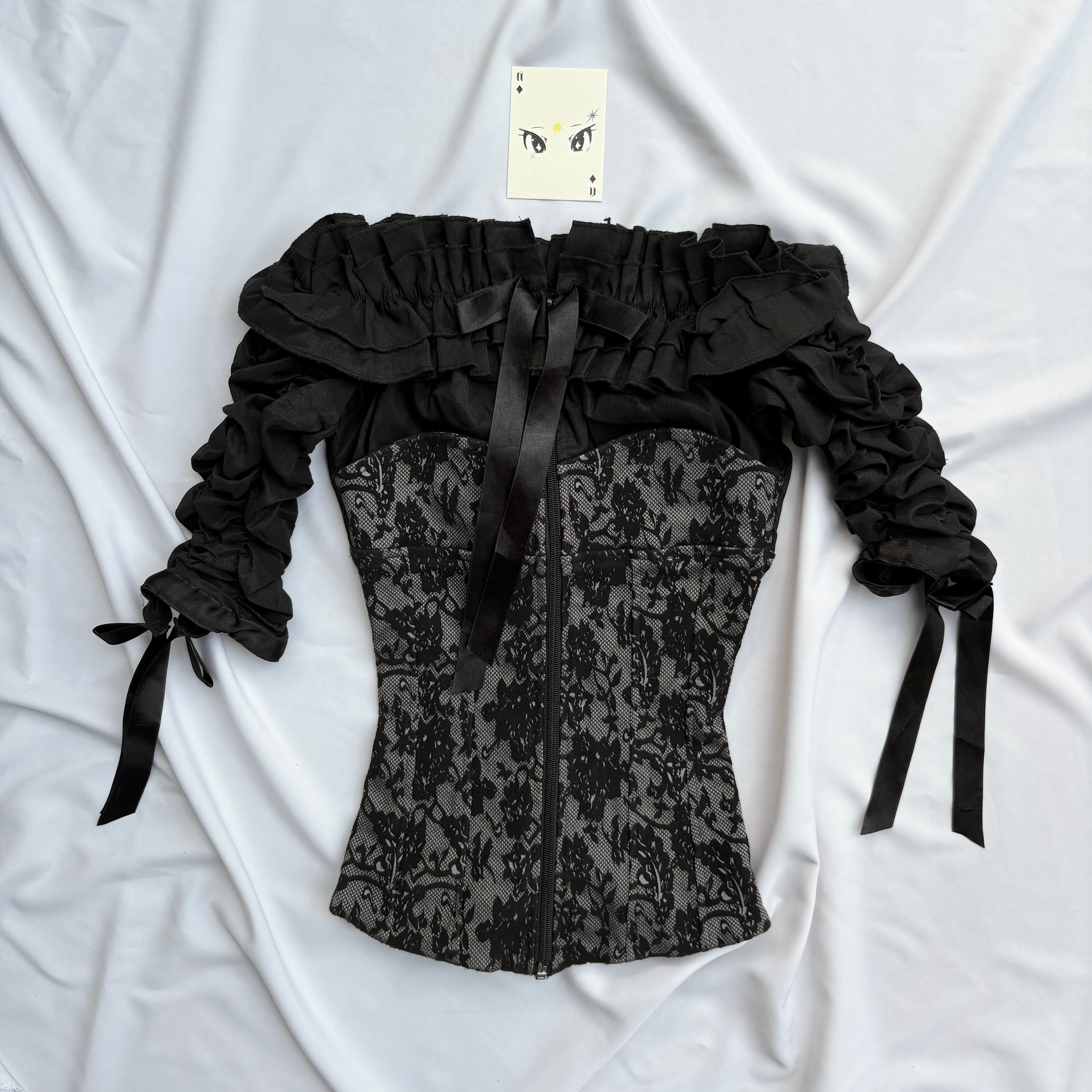 BLACK OFF SHOULDER GOTHIC CORSET (Bust : 28-32, Upper Waist : 22-26)