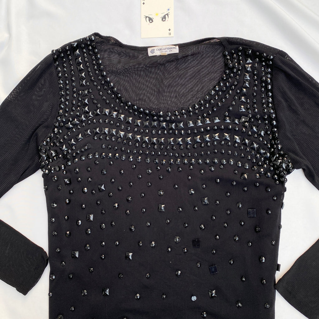 BLACK EMBELLISHED MESH TOP (Bust : 40-44, Upper Waist : 34-38)