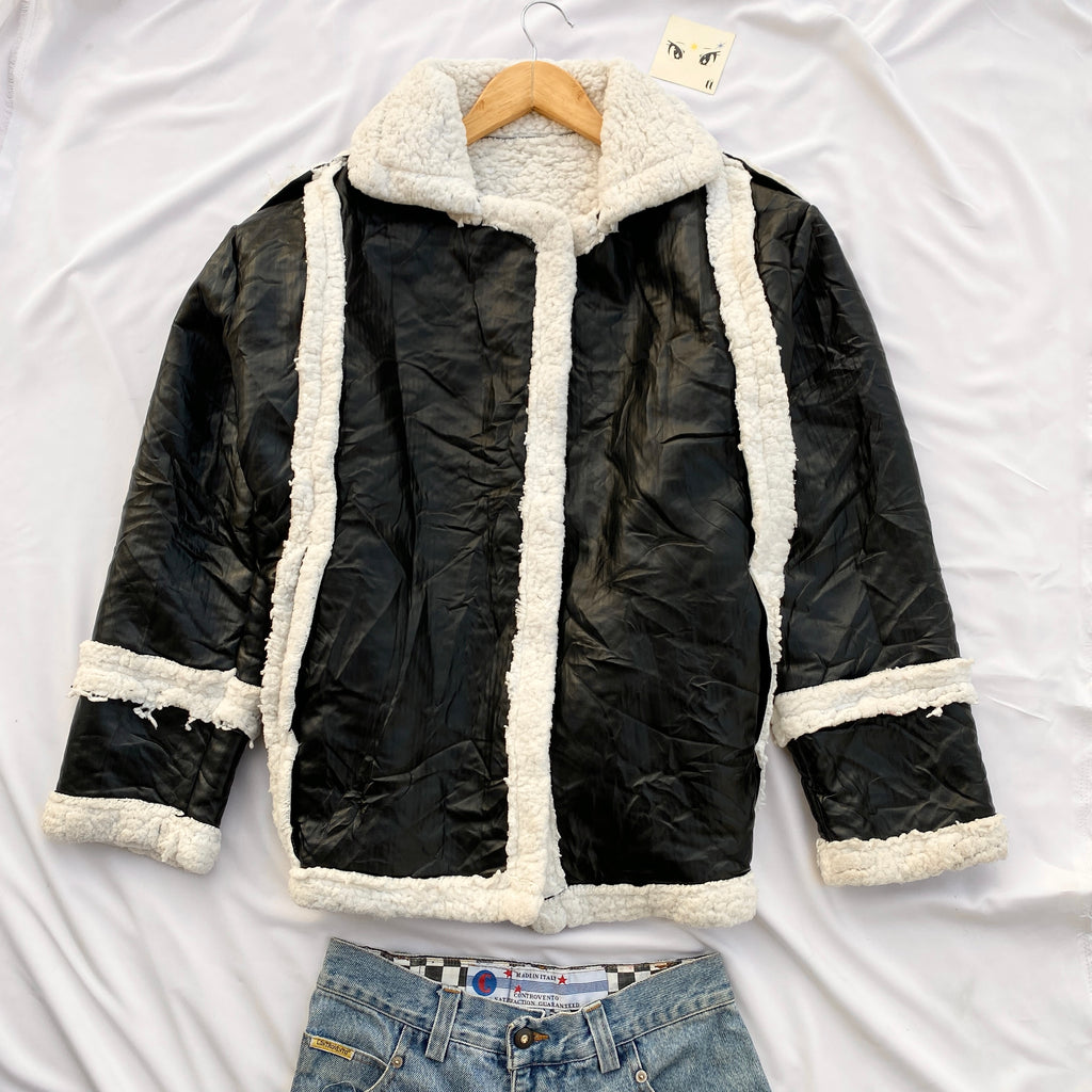 BLACK FAUX FUR JACKET ( BUST 48 LENGTH 28)