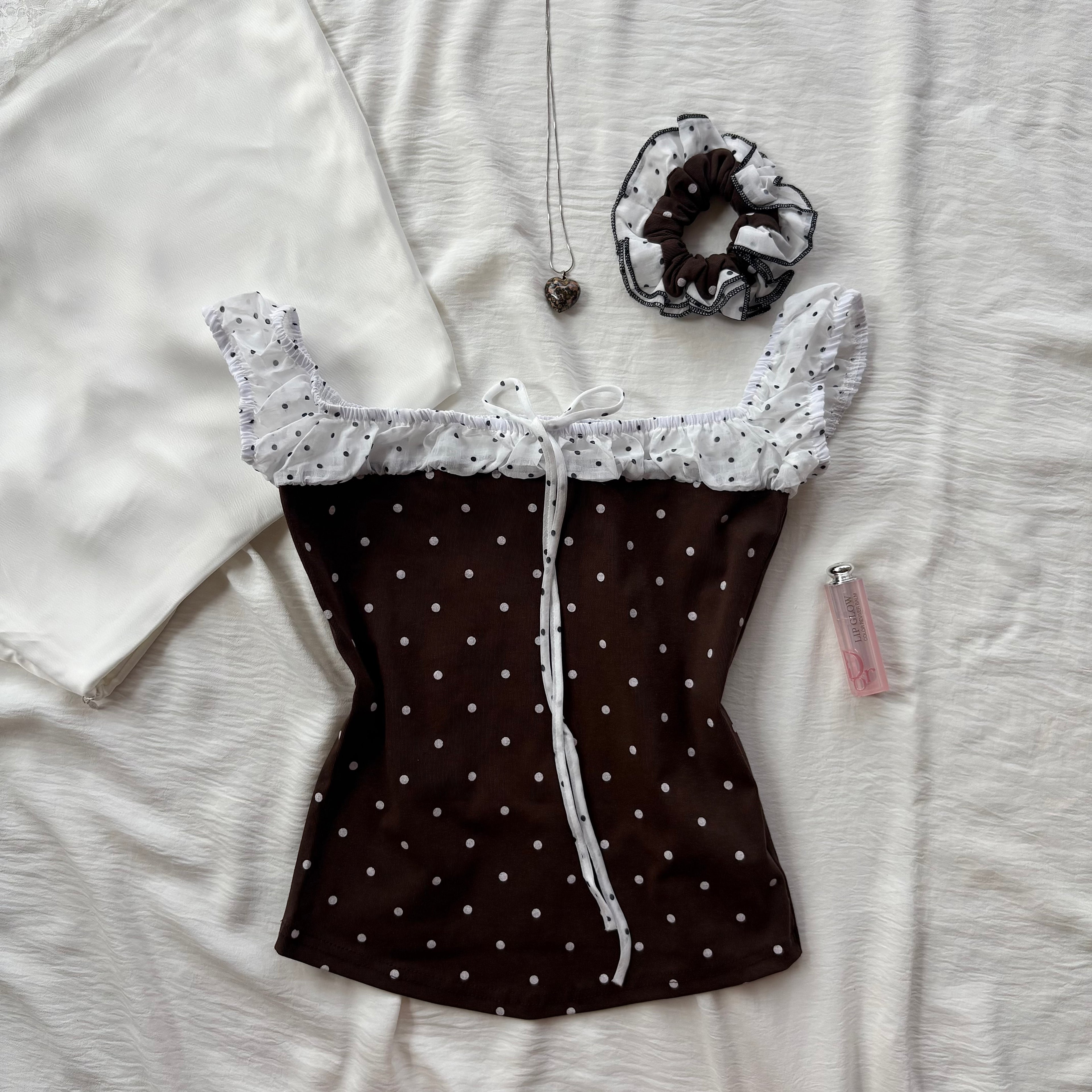 BROWN POLKA DOT TOP (Bust : 28-34, Upper Waist : 24-28)