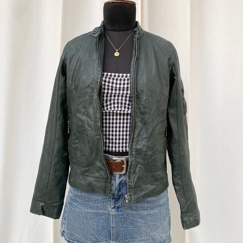 GREEN LEATHER JACKET  (XS/S/M)