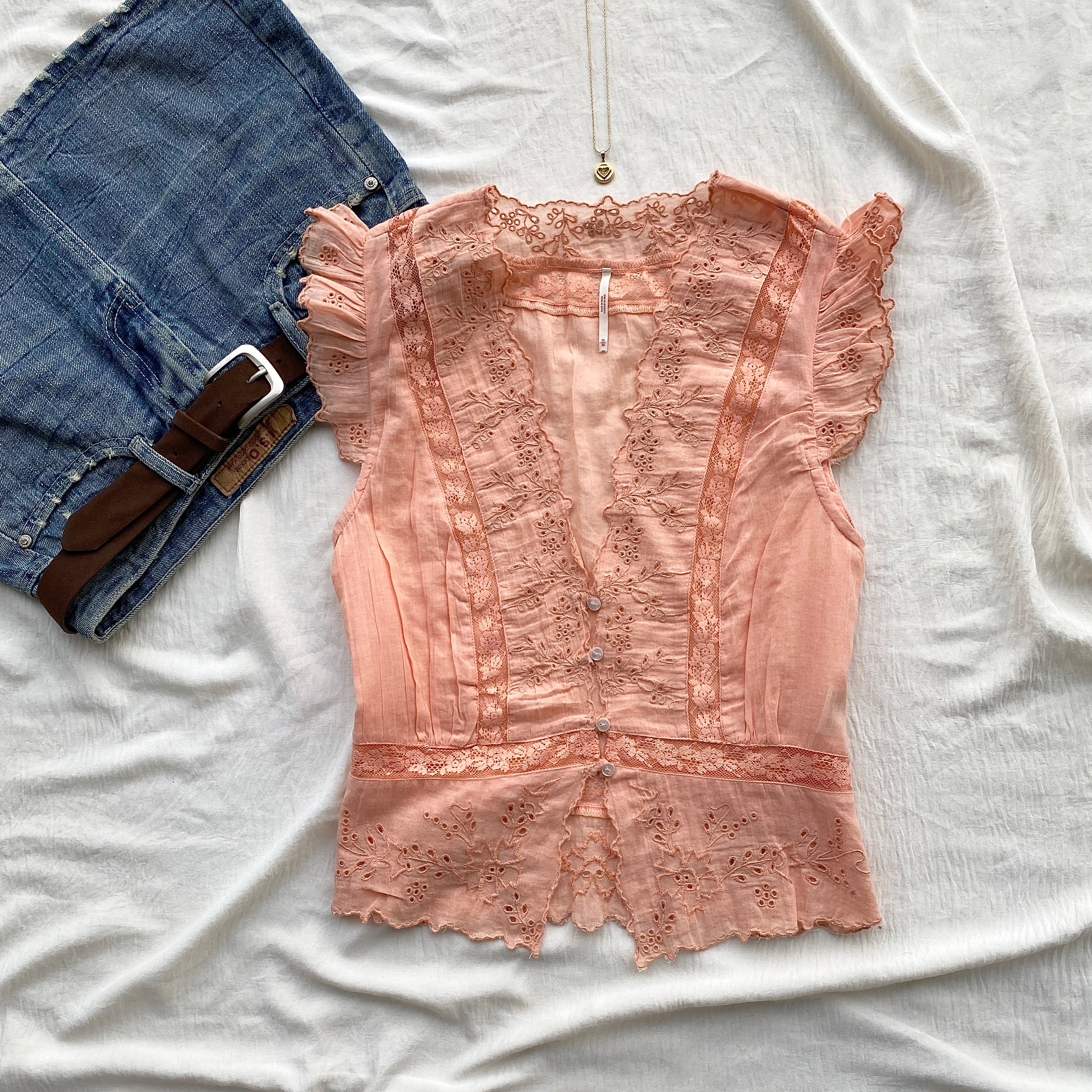 LACE TOP IN PEACH FROM FREE PEOPLE (Two sizes)