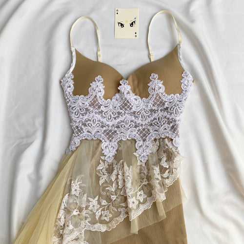 BEIGE EMBROIDERED DRESS (unique find) (Bust : 28-32, Upper Waist : 22-25)