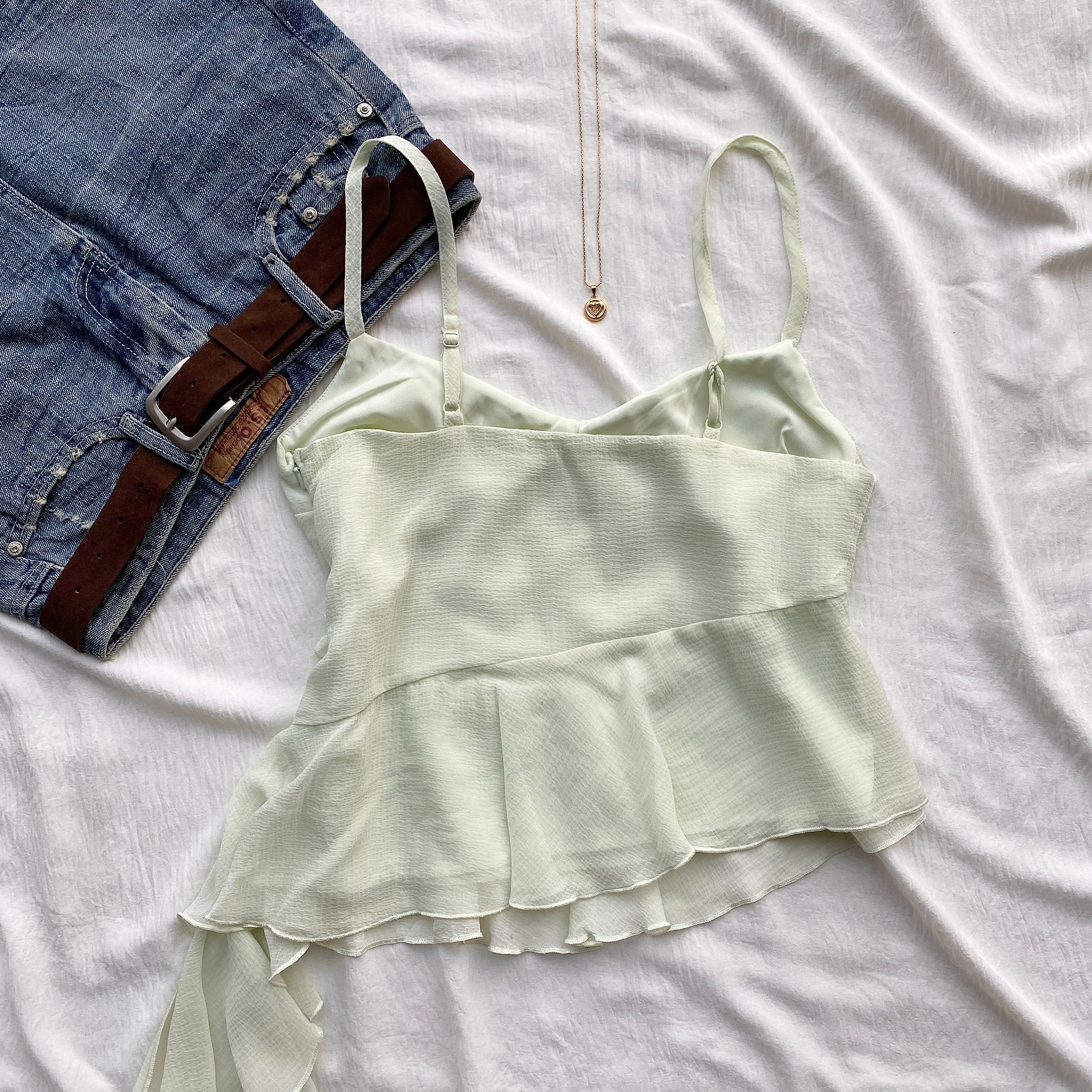 RUFFLE TOP IN SAGE GREEN (Bust : 30-32, Upper Waist : 24-28)