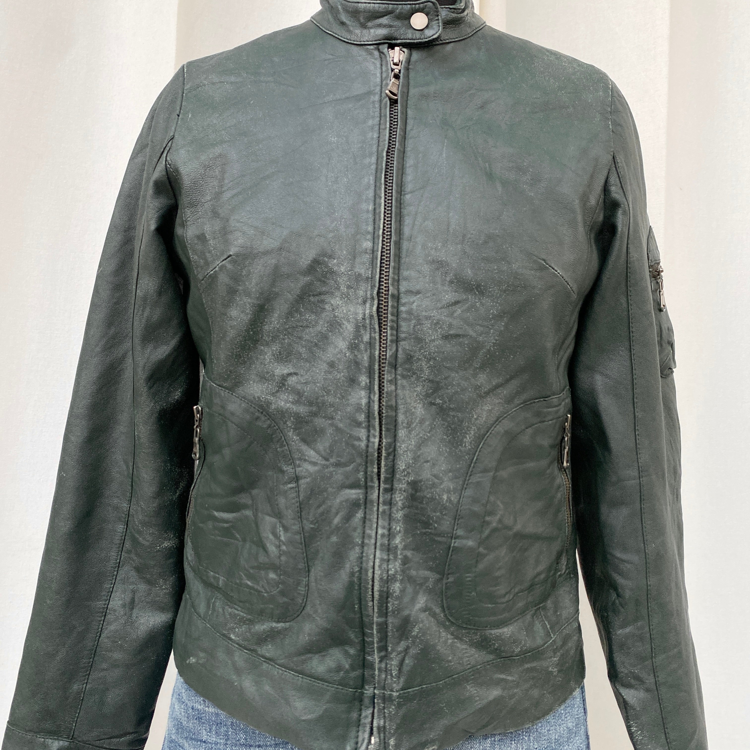 GREEN LEATHER JACKET  (XS/S/M)