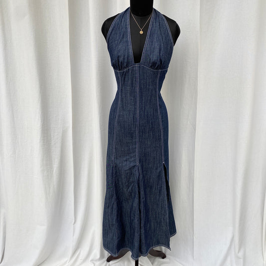 DENIM HALTER DRESS (Bust : 36-38, Upper Waist : 30-34)