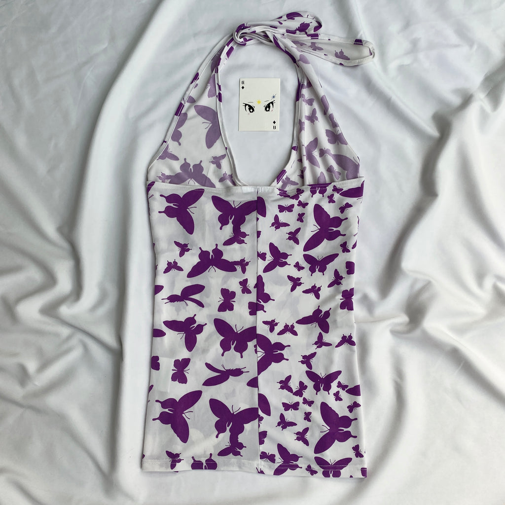 PURPLE BUTTERFLY HALTER TOP (Bust : 30-34, Upper Waist : 26-32)
