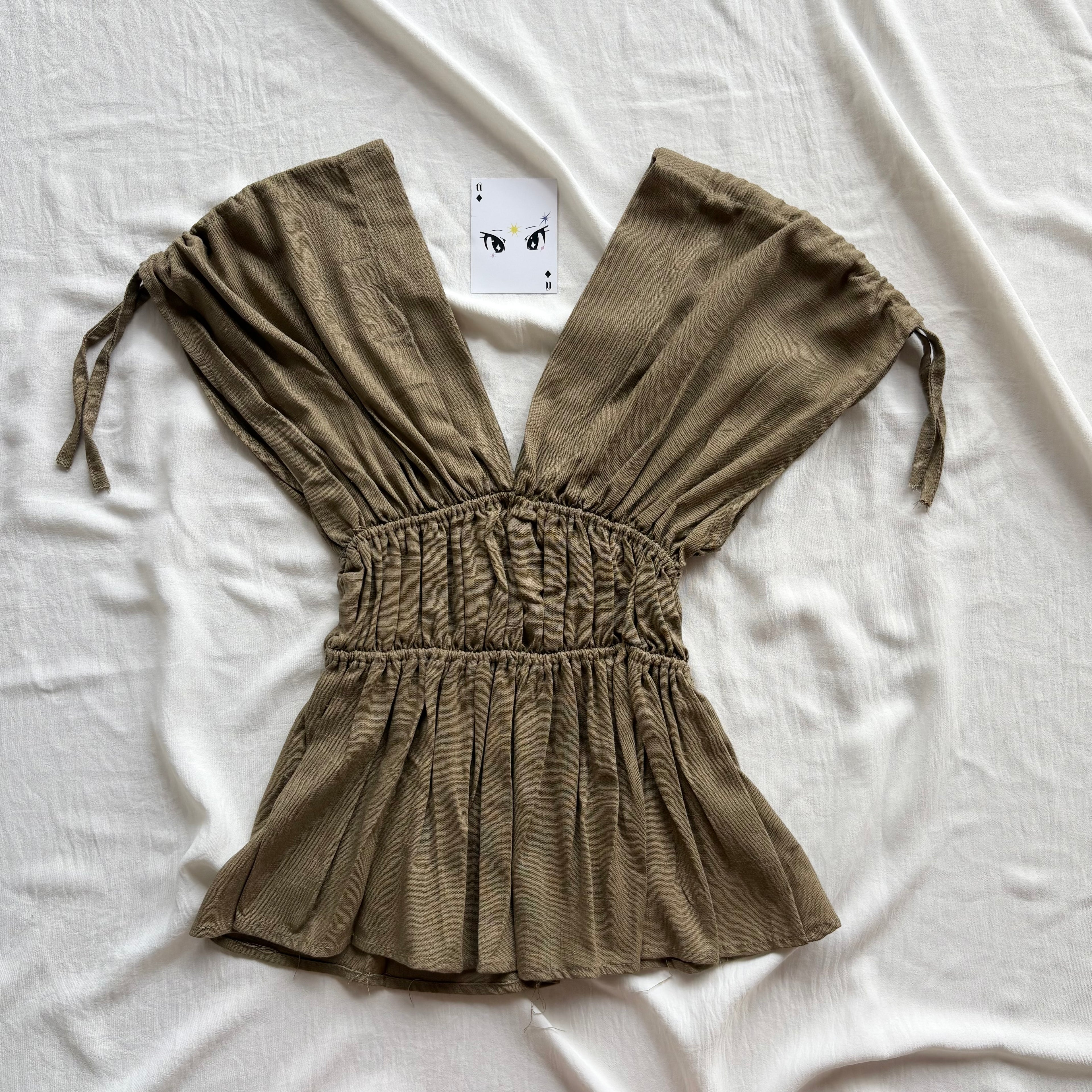 KHAKI GREEN LINEN TOP  (Bust : 30-34, Upper Waist : 24-28)