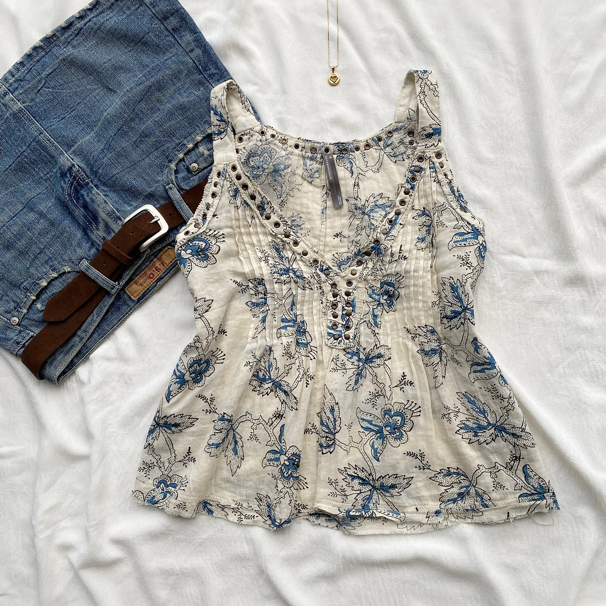 BLUE FLORAL STUDDED TOP FROM ANTHROPOLOGY (Two sizes)