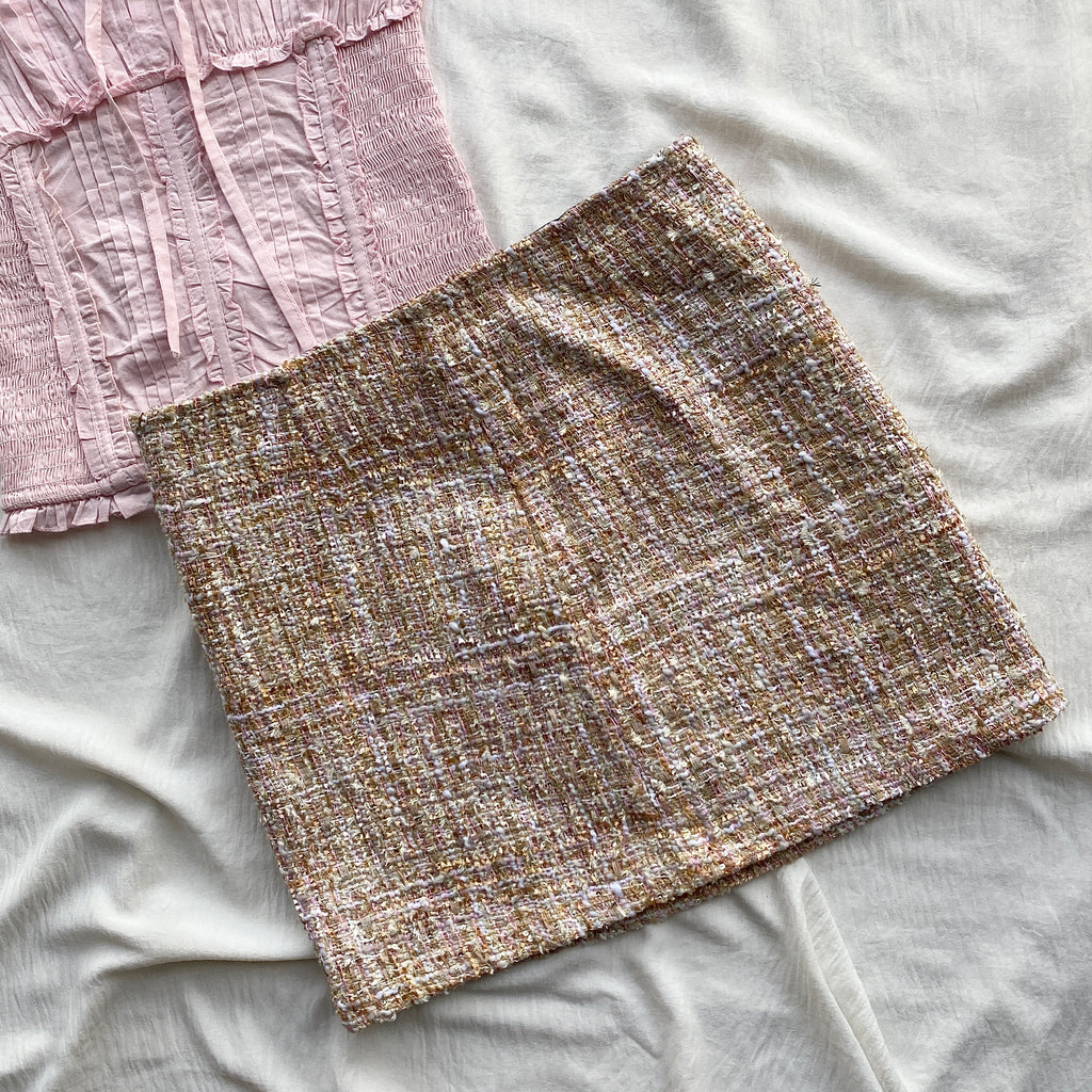 PINK TWEED SKIRT (Waist : 26-28)