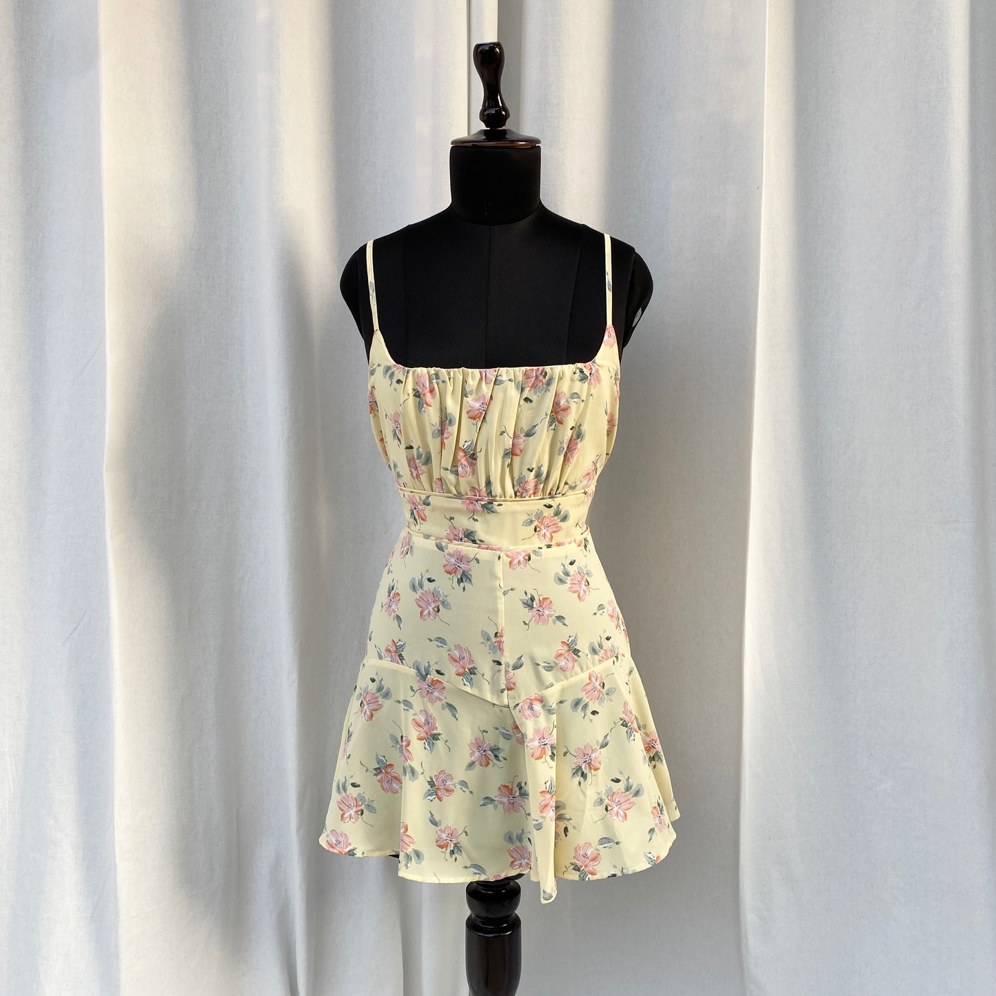 YELLOW FLORAL DRESS (Bust : 30-34, Upper Waist : 26-32)