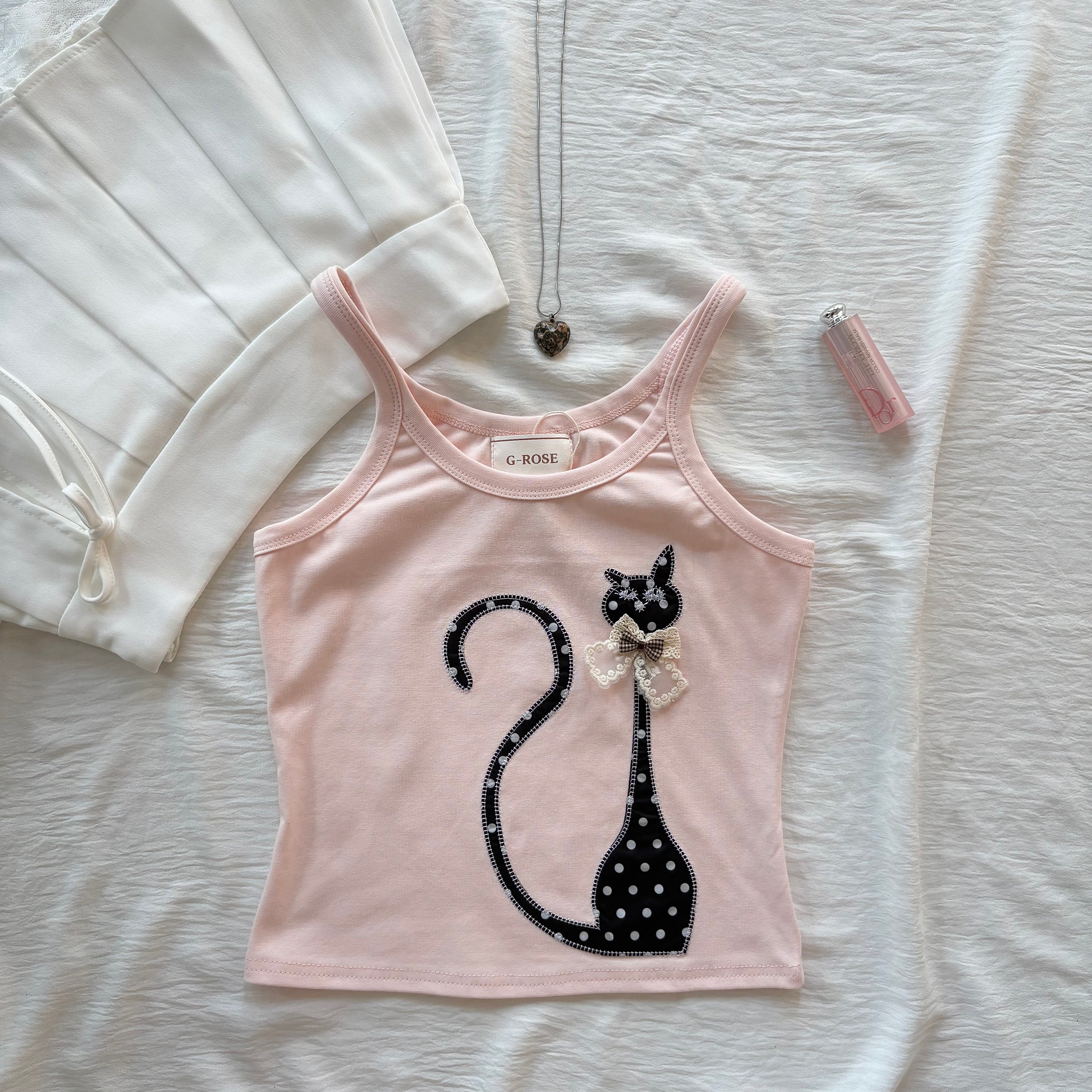 CAT TANK TOP IN PINK (Bust : 30-34, Upper Waist : 24-28)