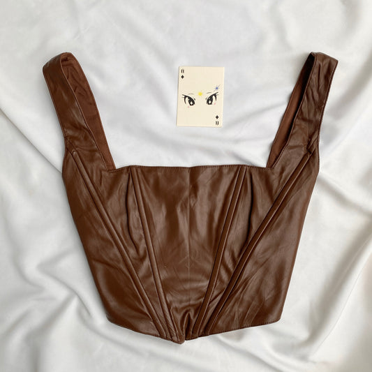 BROWN FAUX LEATHER CORSET FROM WHOIAM (Bust : 32-34, Upper Waist : 26-30)