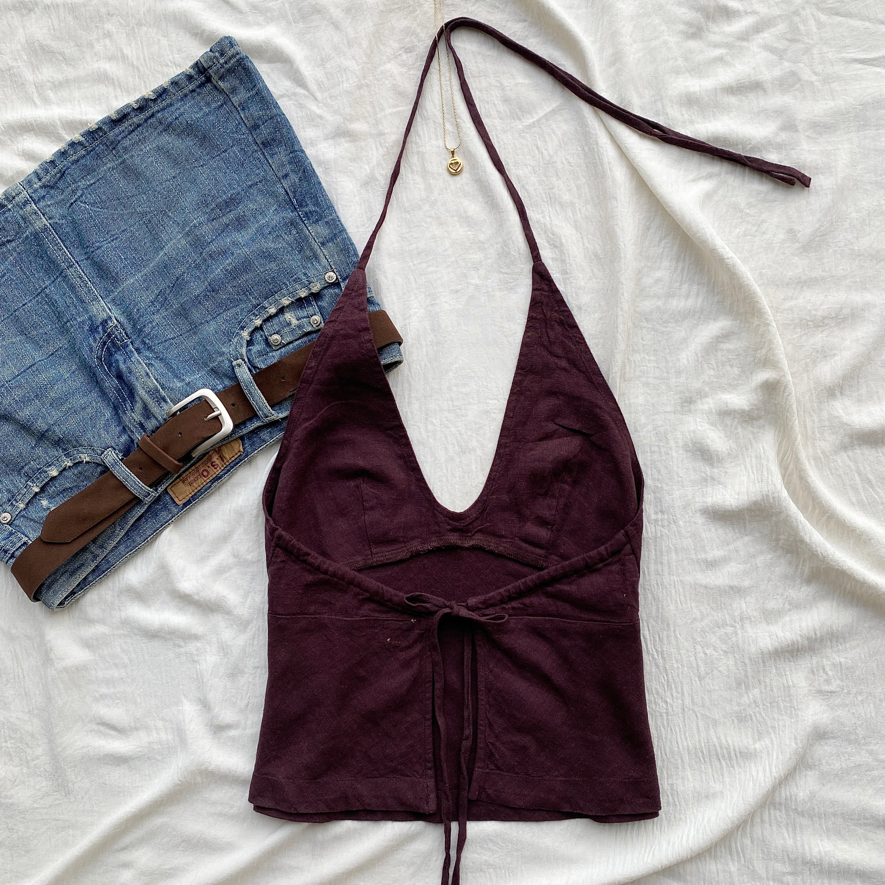 LINEN SET IN FUDGE FROM FREE PEOPLE (Bust : 28-32, Upper Waist : 22-28)