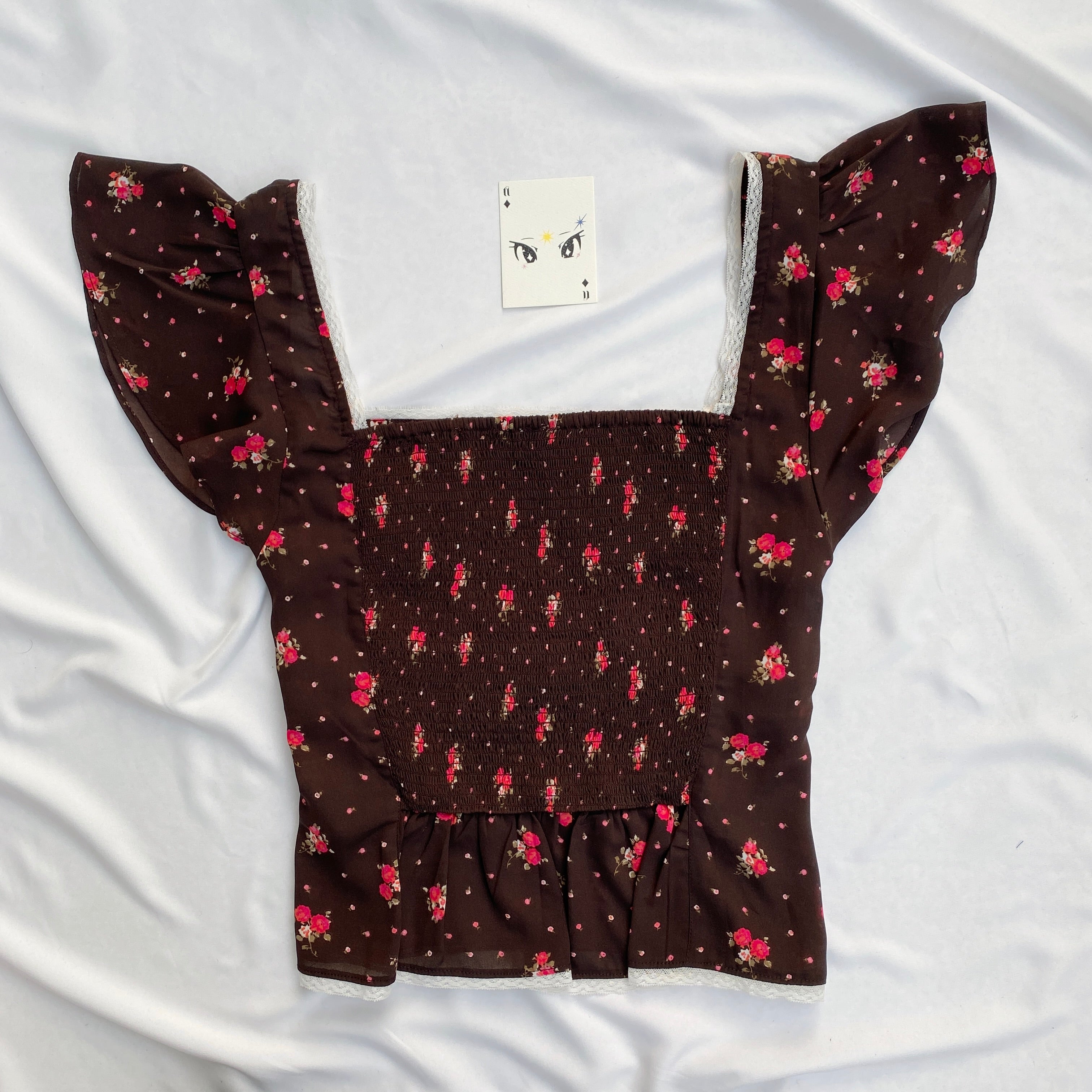 BROWN FLORAL TOP FROM FREE PEOPLE (Bust : 36-38, Upper Waist : 30-34)