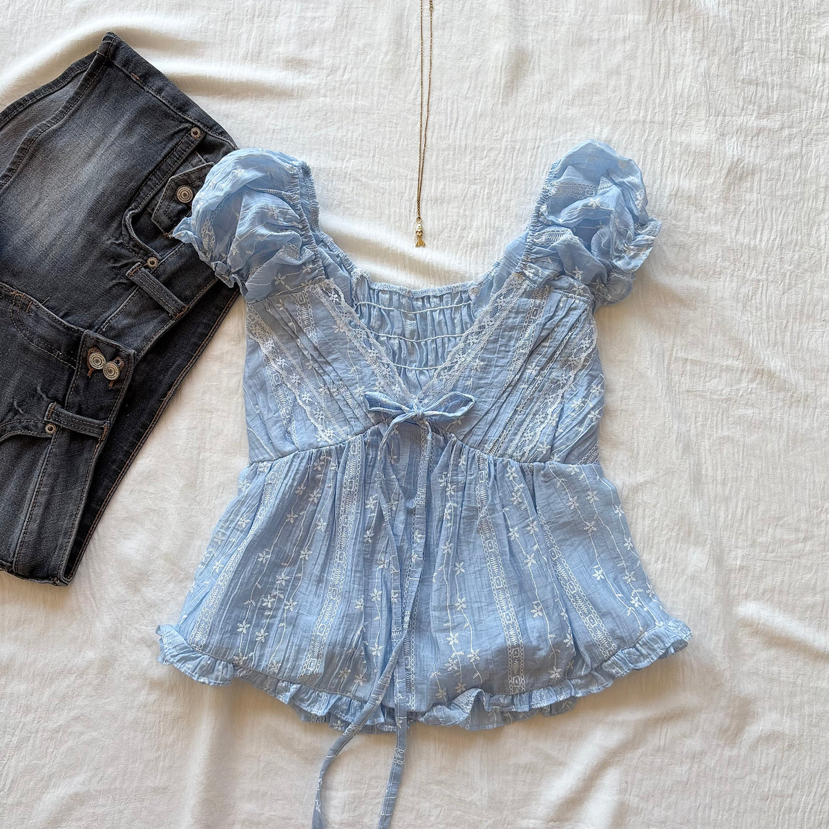 ODETTA TOP IN BLUE (Bust : 30-34, Upper Waist : 24-28)