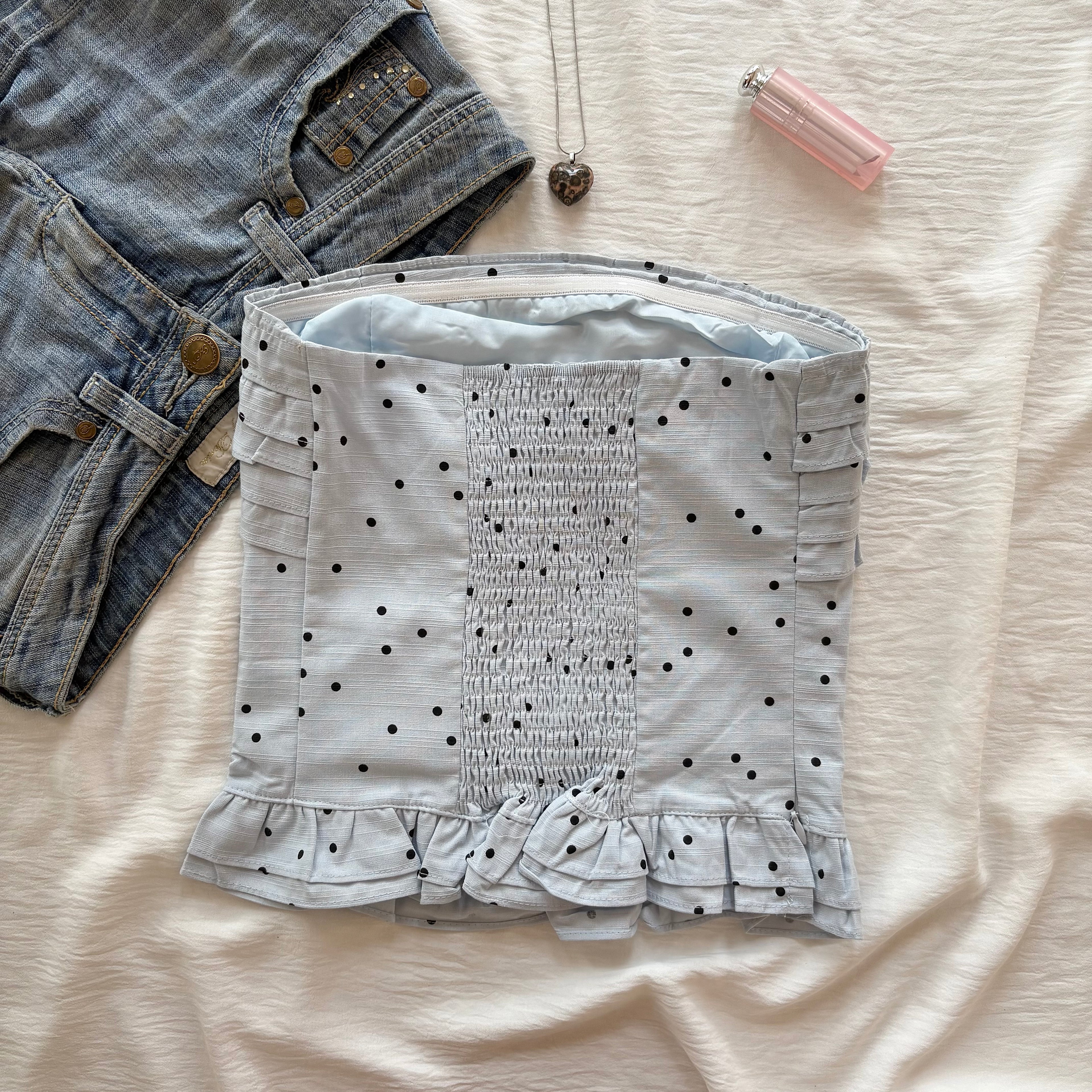 BLUE POLKA DOT TOP (Bust : 28-32, Upper Waist : 23-26)