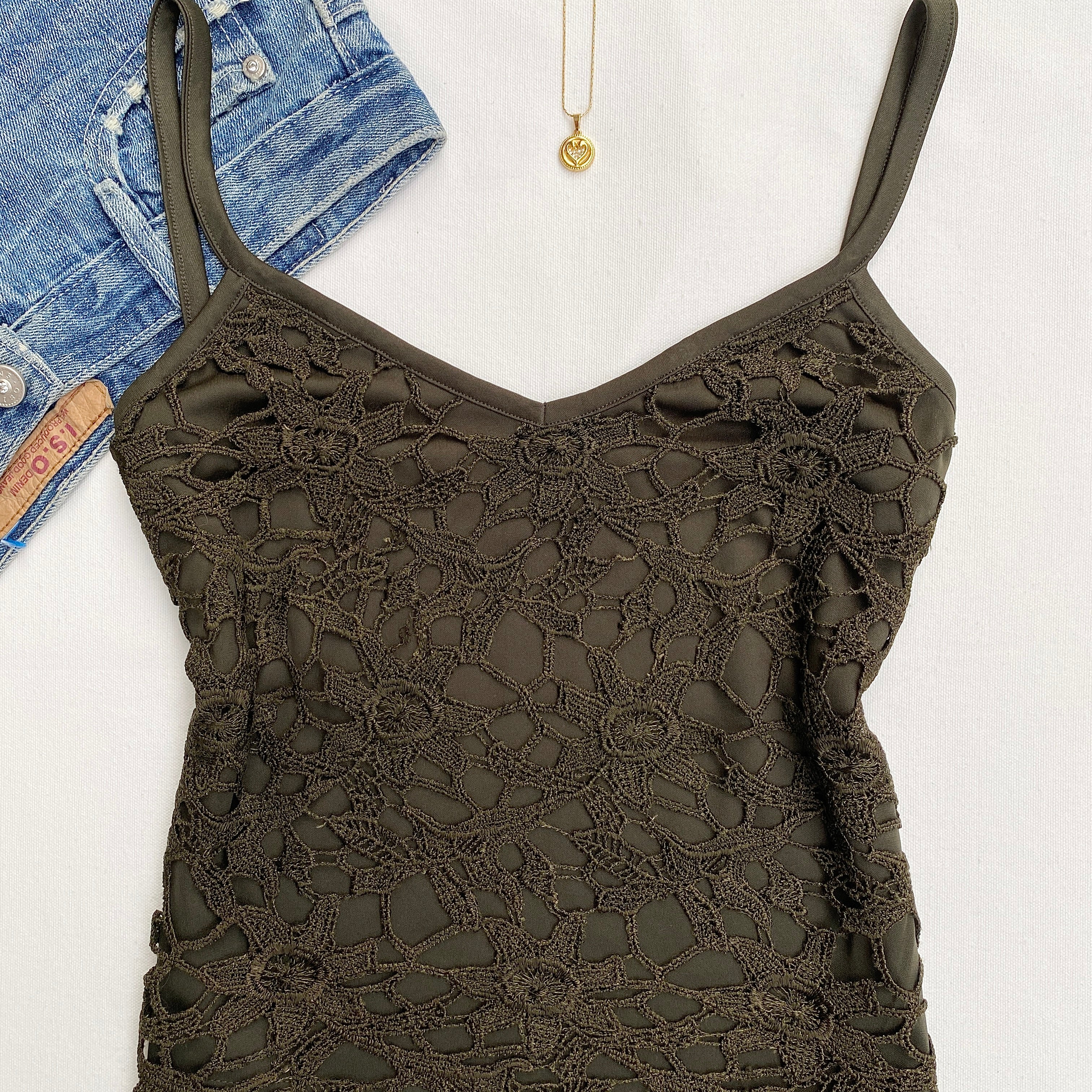 GREEN CROCHET TOP (Bust : 34-36, Upper Waist : 28-32)