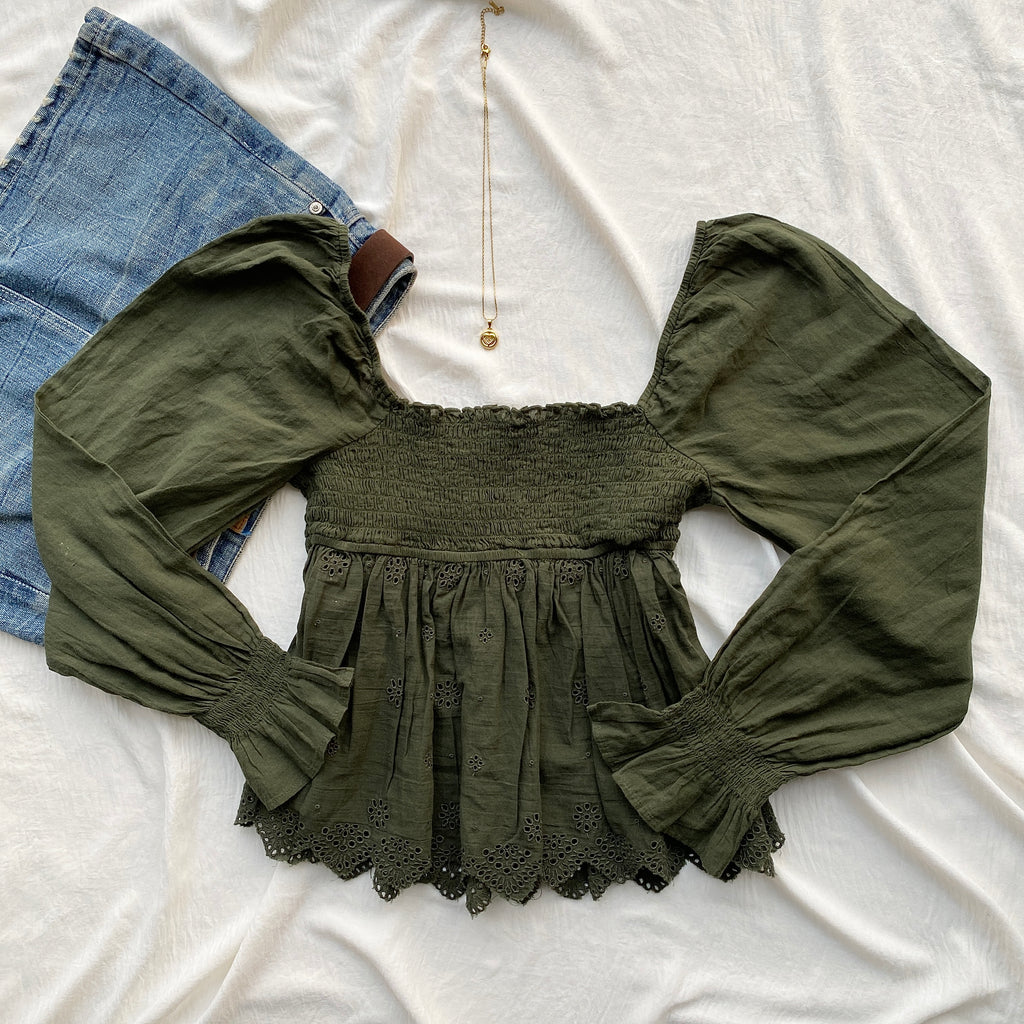 OLIVE GREEN FULL SLEEVED TOP (Two sizes available)