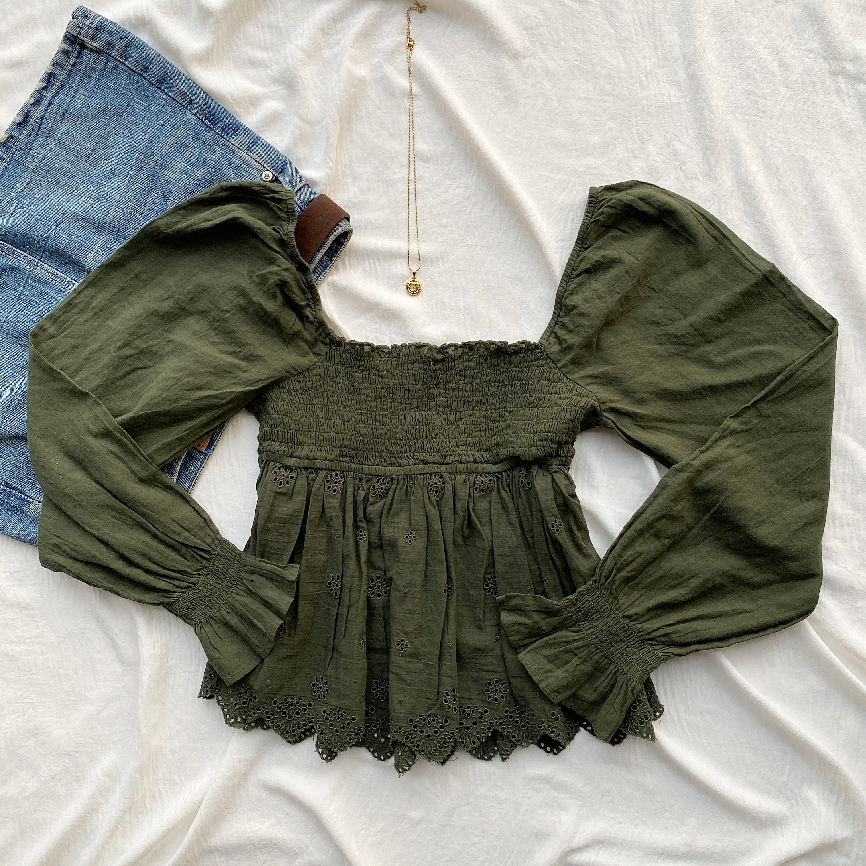 OLIVE GREEN FULL SLEEVED TOP (Two sizes available)