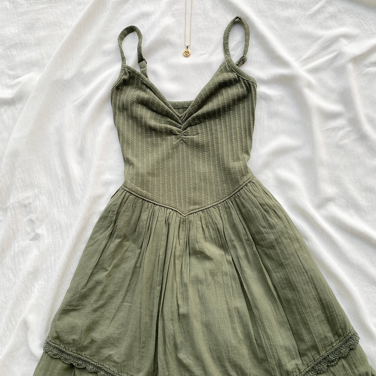 FIT AND FLARE DRESS IN OLIVE GREEN (Bust : 28-32, Upper Waist : 23-28)
