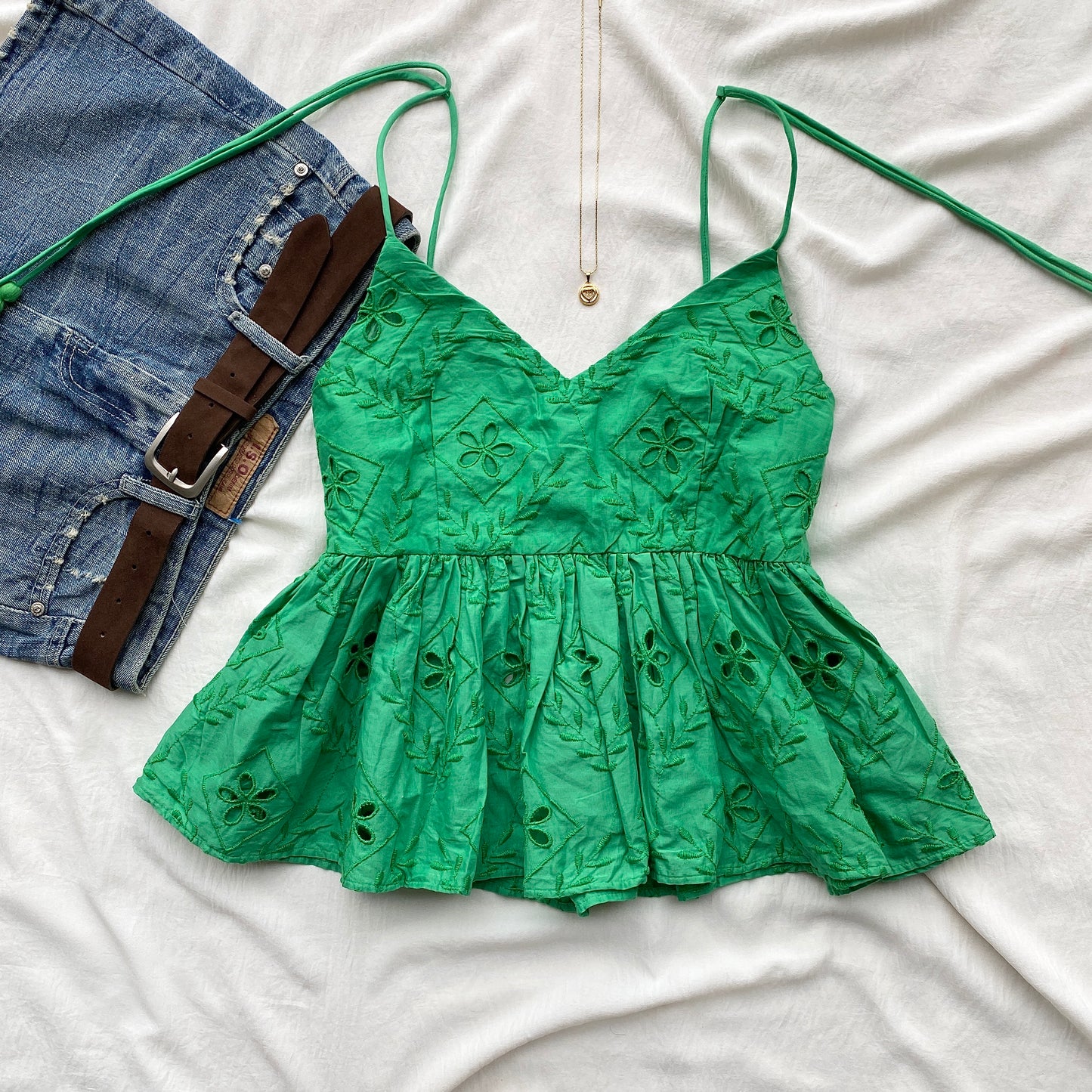 GREEN EYELET TOP FROM HM (Sizes available)