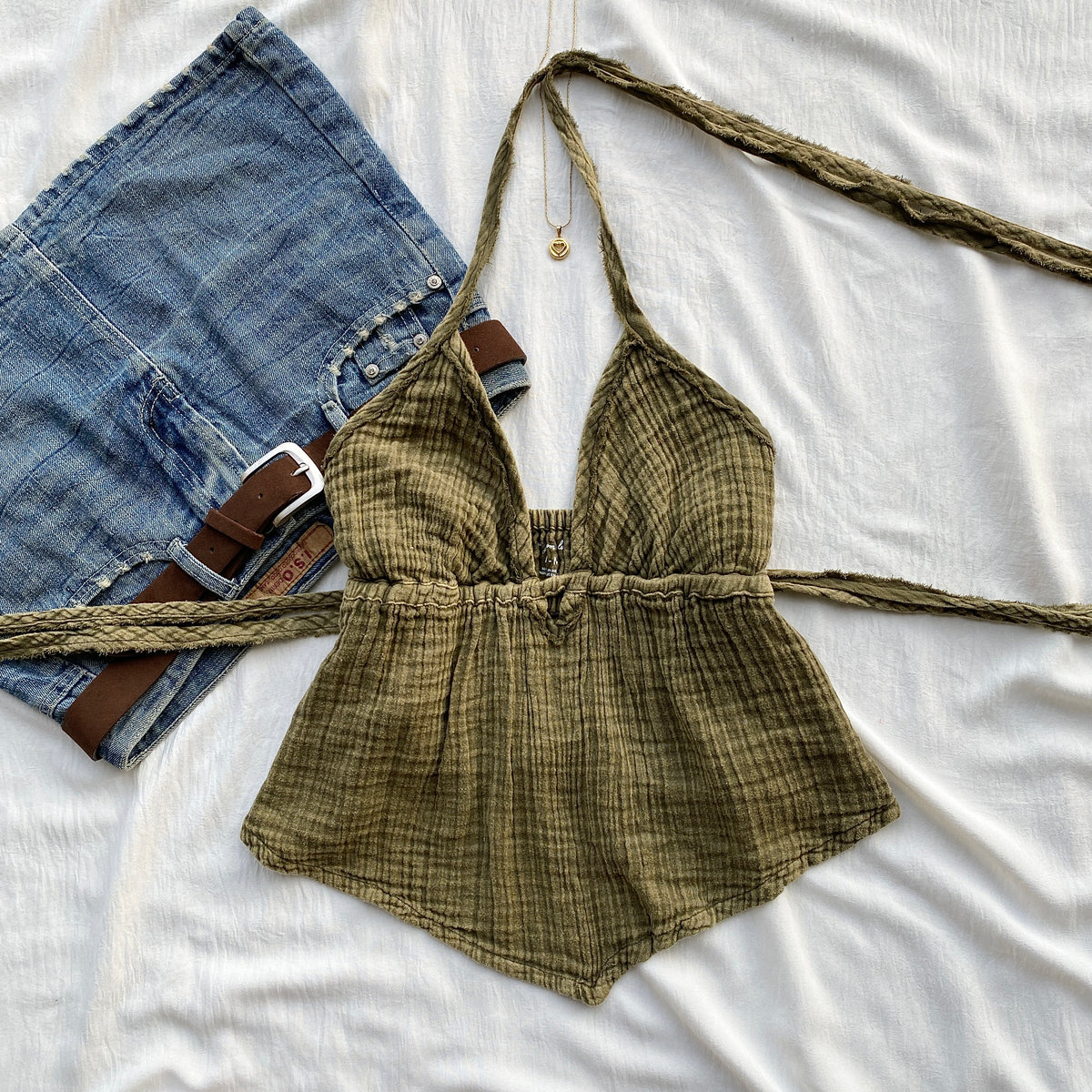 OLIVE GREEN HALTER TOP FROM FREE PEOPLE (Sizes available)